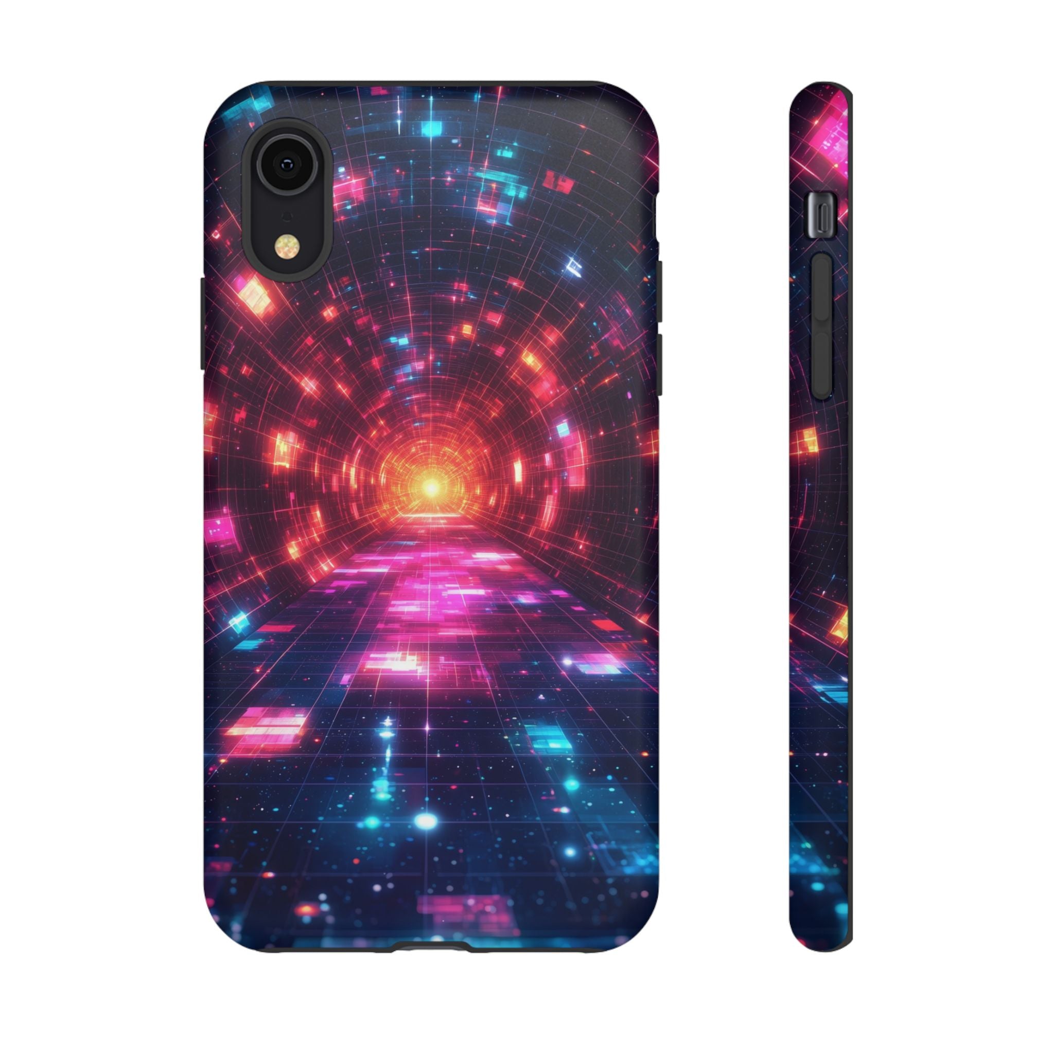 Neon Tunnel Tough iPhone Case — Retro Futuristic Galaxy Design