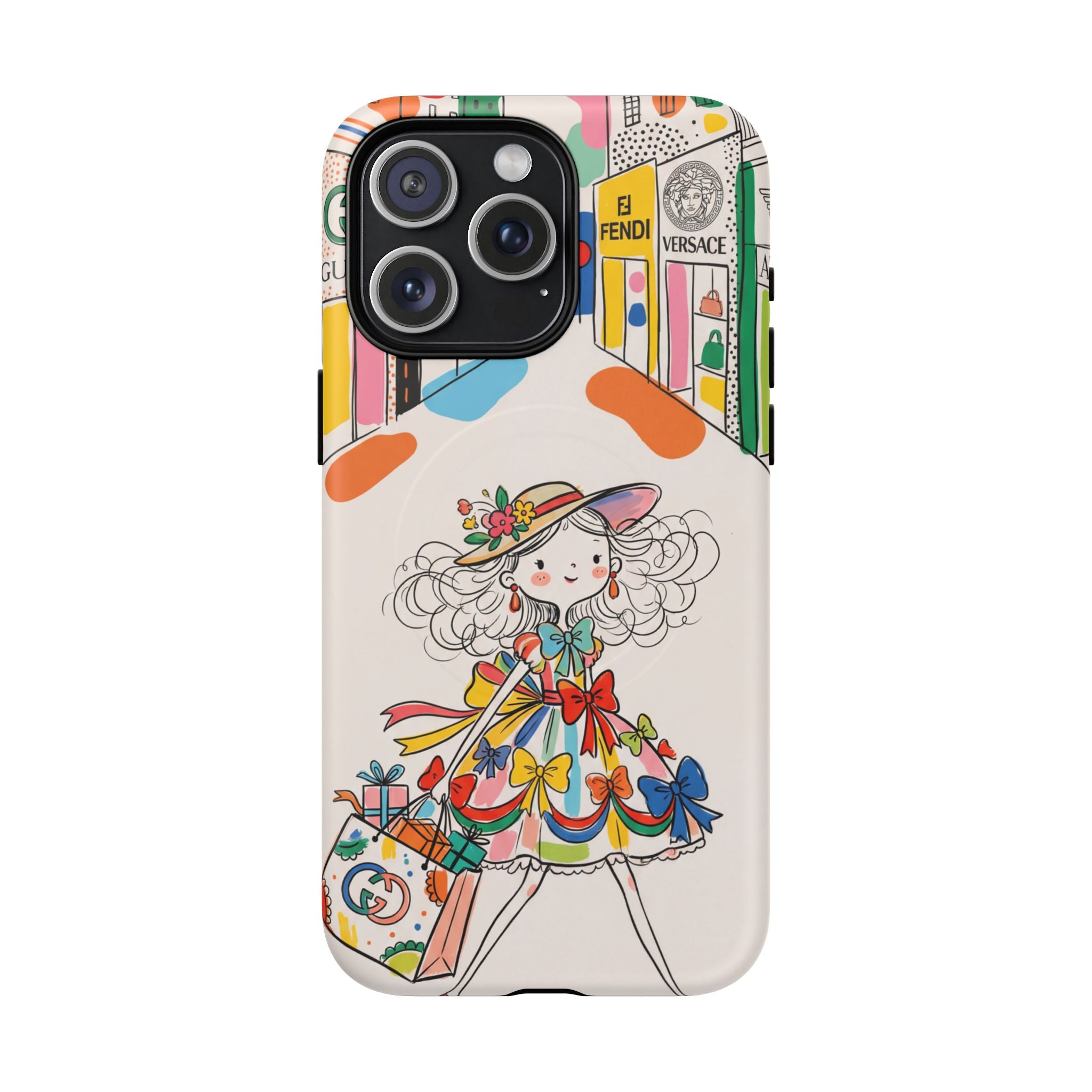Cute Fashion Girl MagSafe iPhone Case | Colourful Shopping Street Design