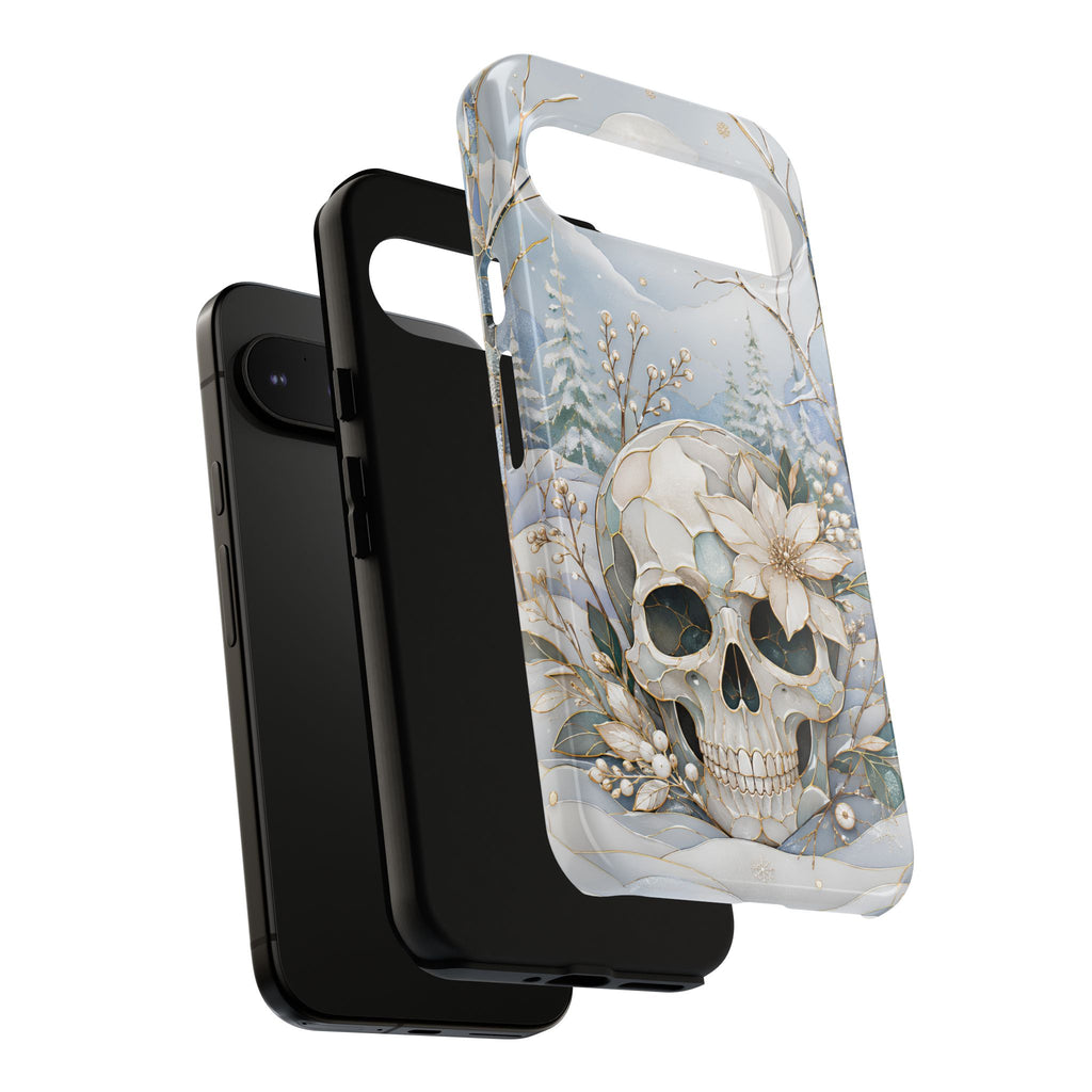 Gothic Skull Google Pixel Phone Case | Winter Floral Phone Case