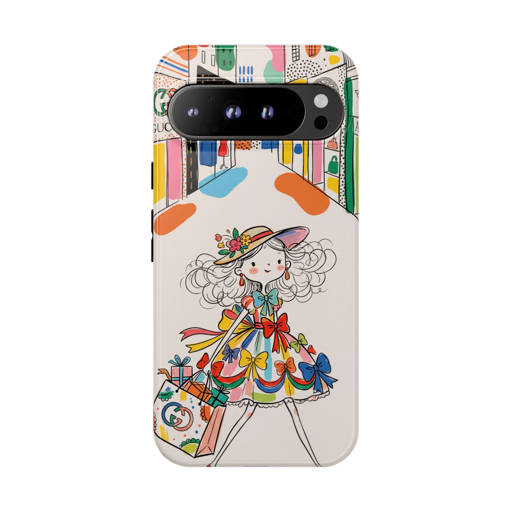 Cute Fashion Girl Google Pixel Phone Case | Colourful Shopping Street Design