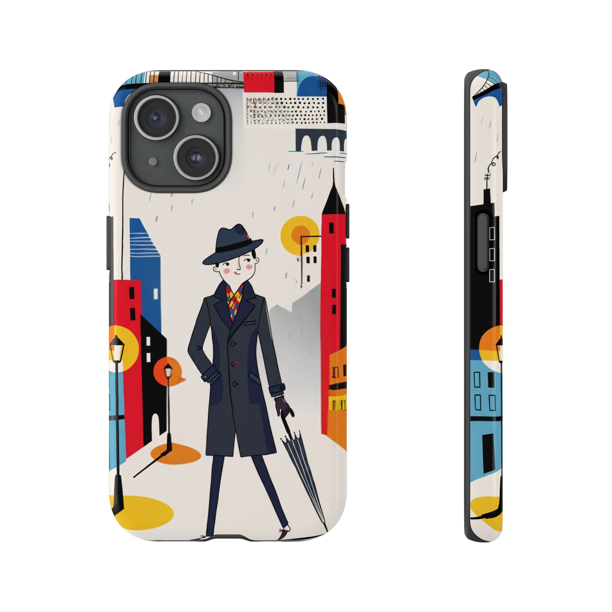 Retro Gentleman in Cityscape Illustration iPhone Case