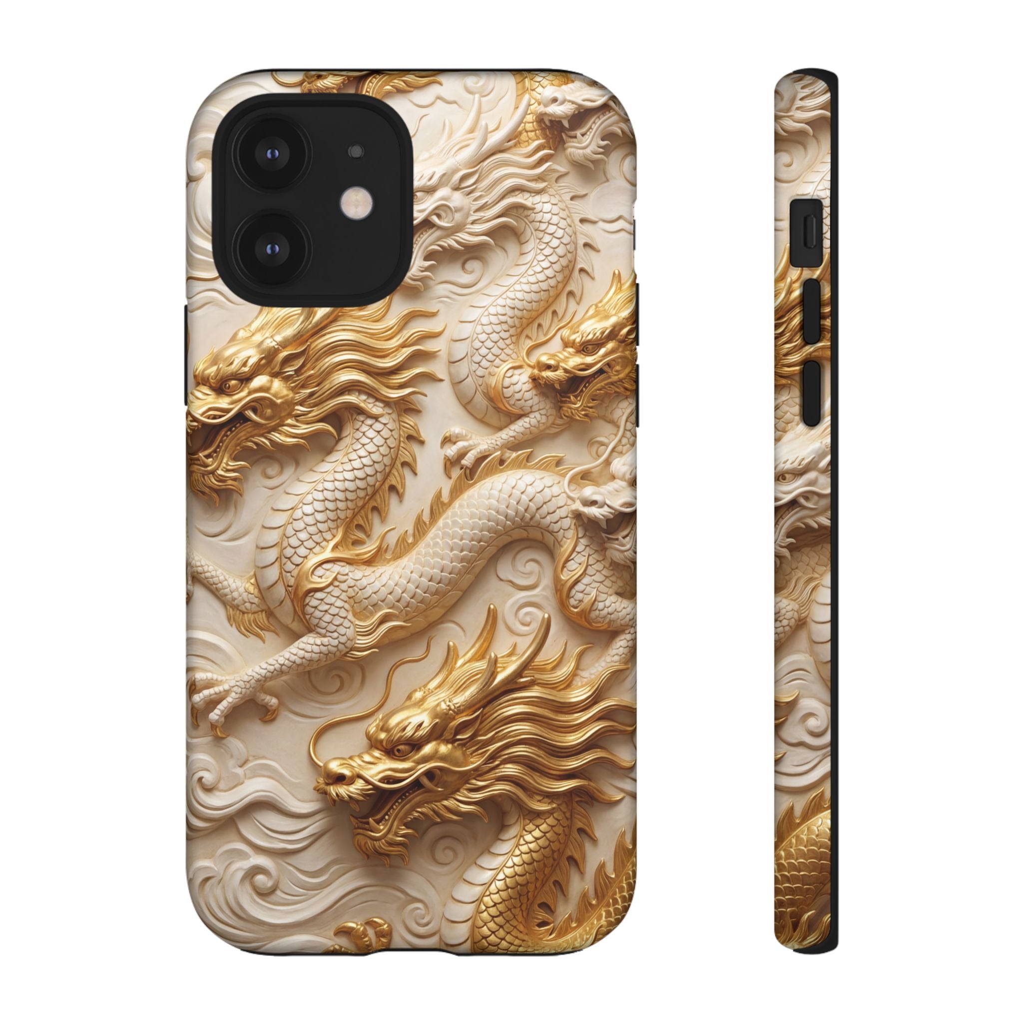 Dragon Relief iPhone Case — Gold Carved Dragon Protective Cover