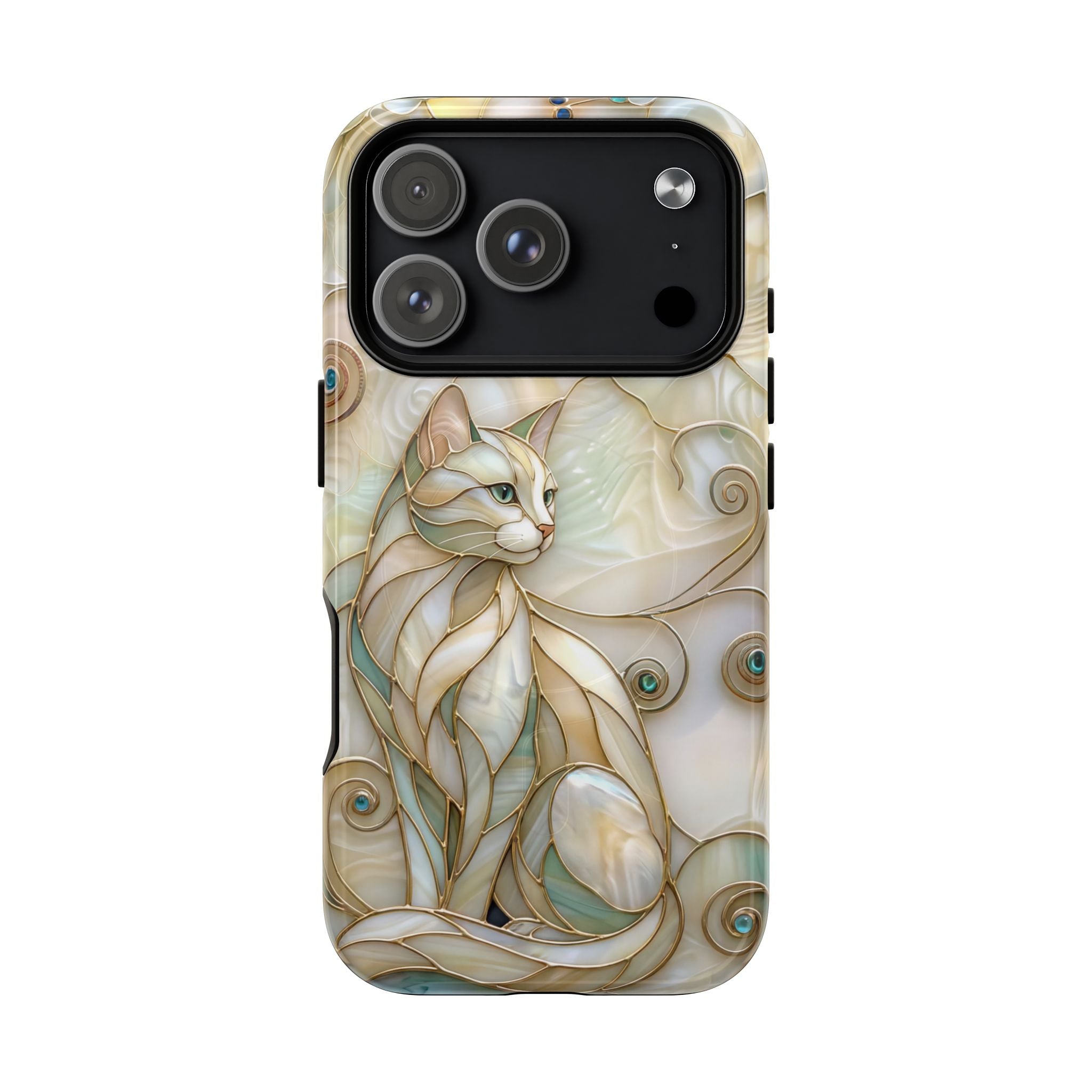 Art Nouveau Cat Phone Case | Elegant Stained-Glass Style Tough MagSafe Case