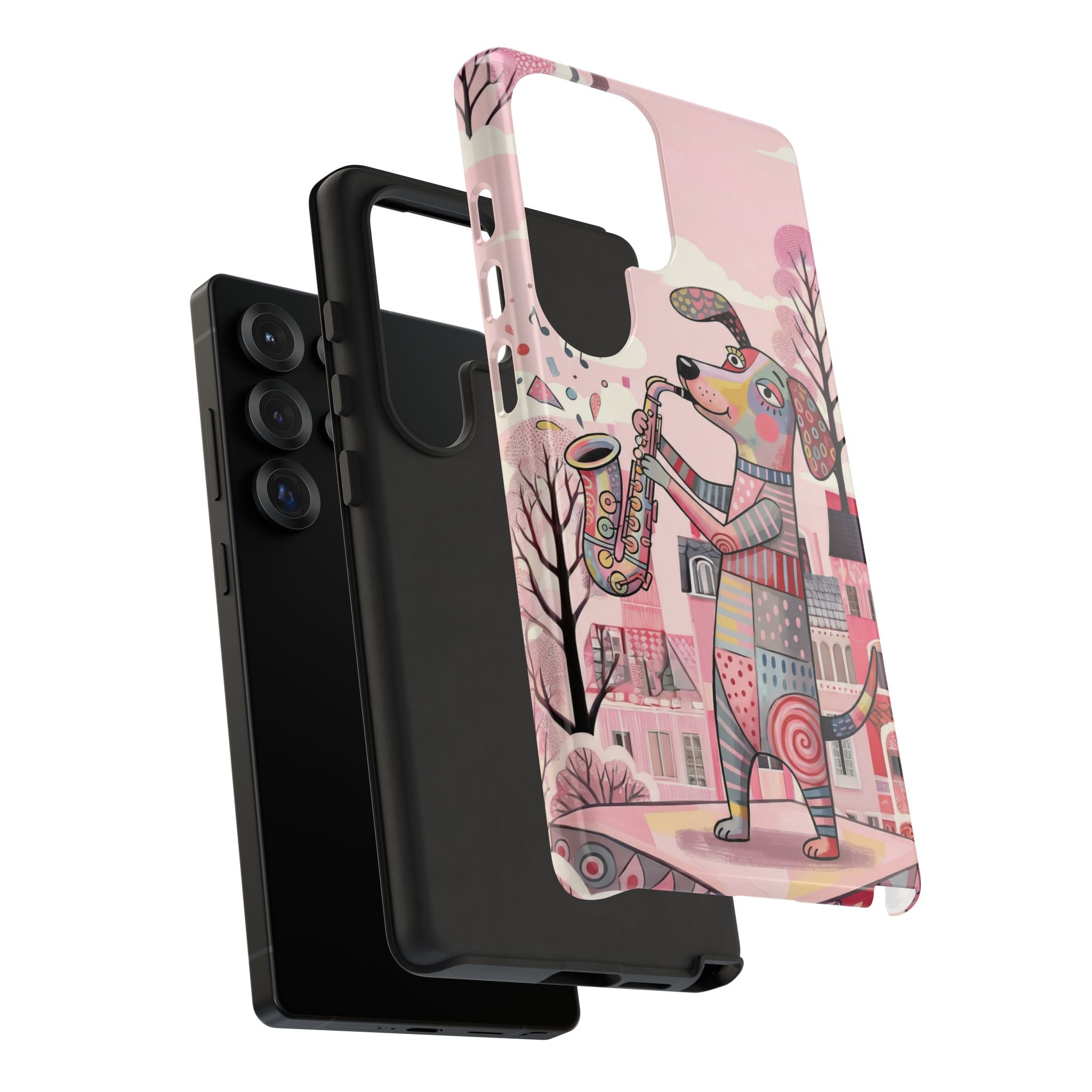 Saxophone Dog Samsung Galaxy Phone Case | Cute Pink Musical Art Protective Case