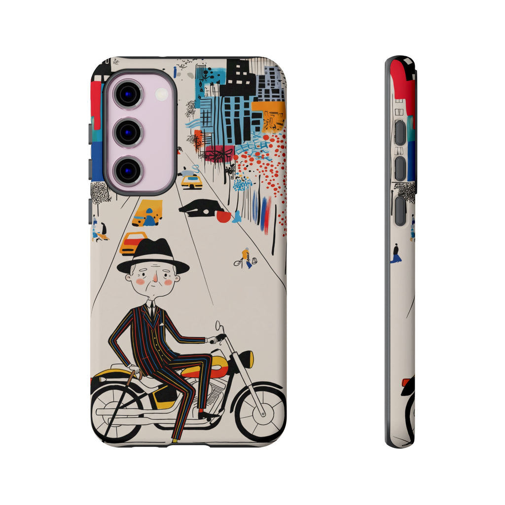 Custodia per telefono Samsung Galaxy "Vintage Grandpa Rider Motorcycle" | Paesaggio urbano illustrato