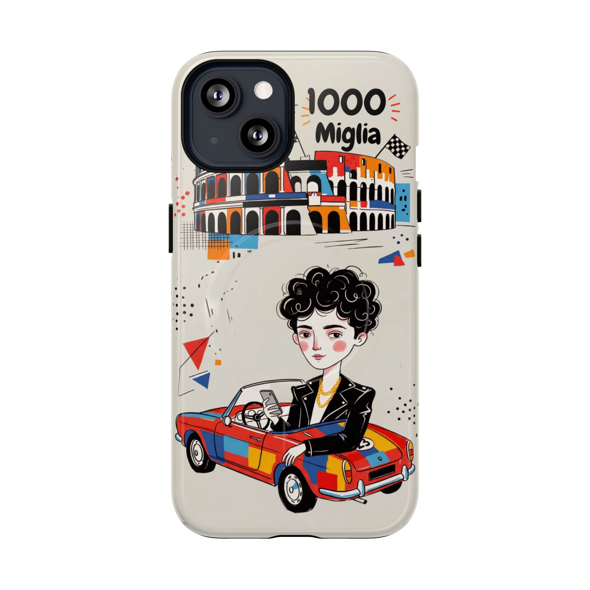 MagSafe iPhone Case | Retro Mille Miglia Car Illustration with Driver