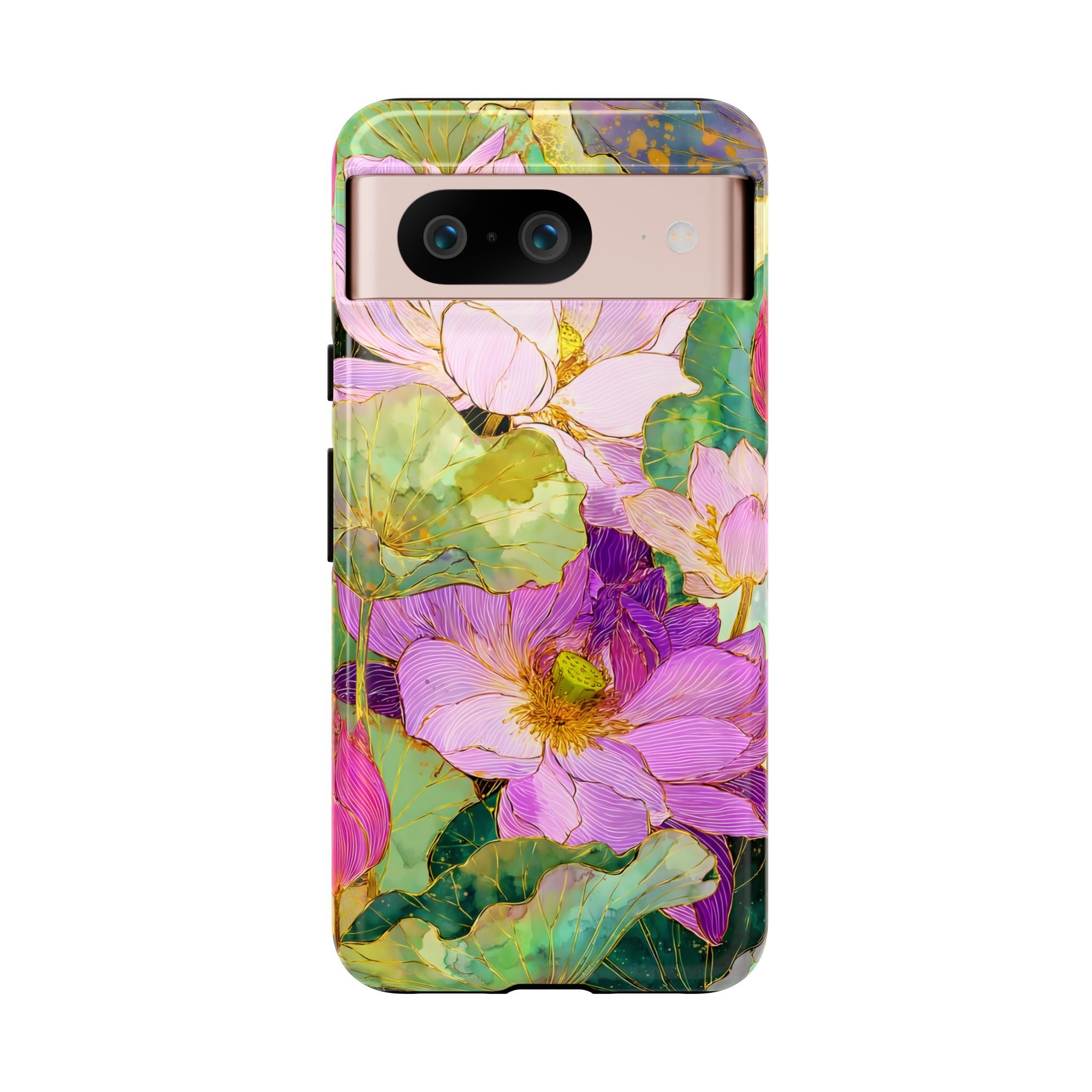 Floral Watercolor Tough Google Pixel Phone Case | Pink Lotus Garden Protective Cover