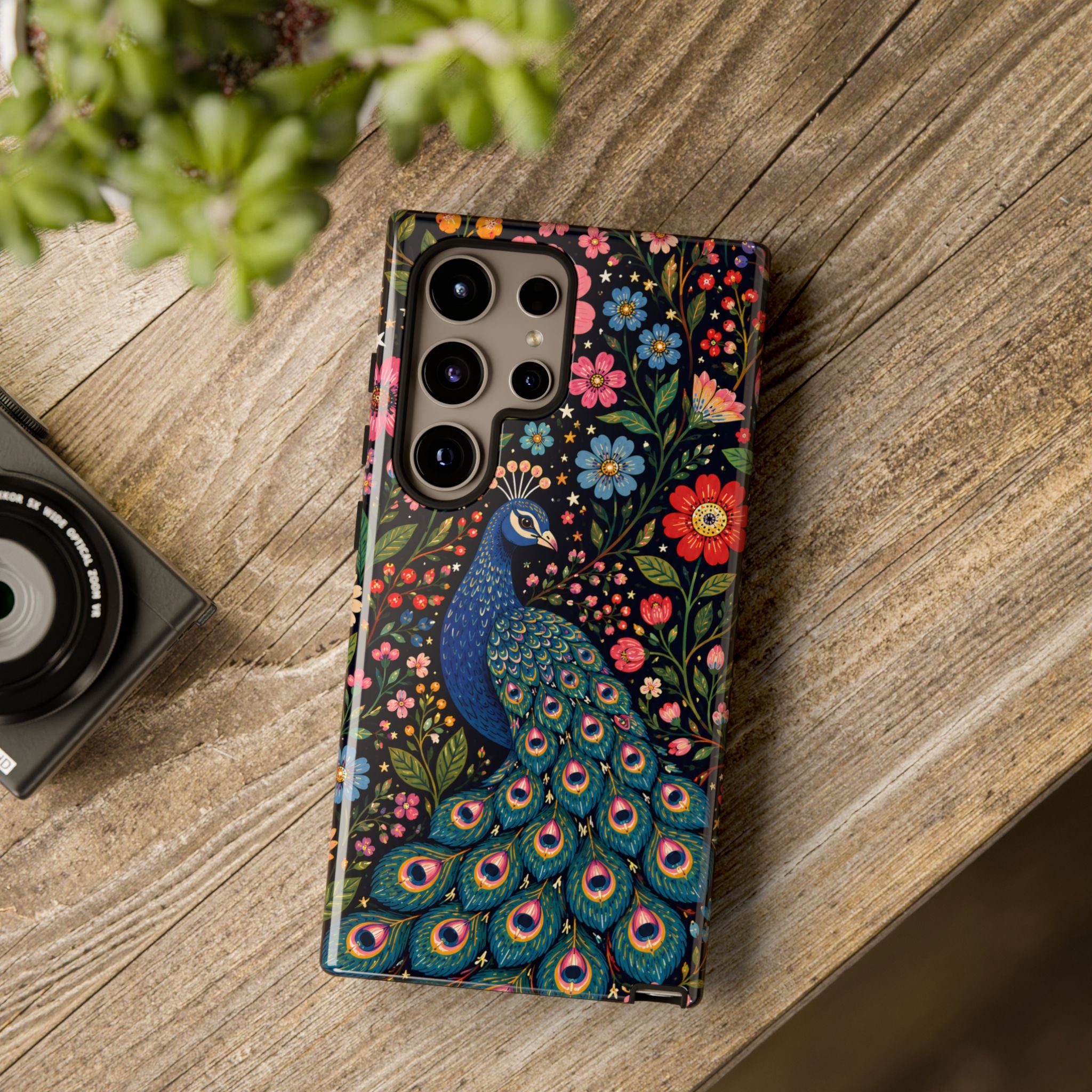 Peacock Floral Tough Samsung Galaxy Phone Case | Protective Phone Case with Colorful Garden Design