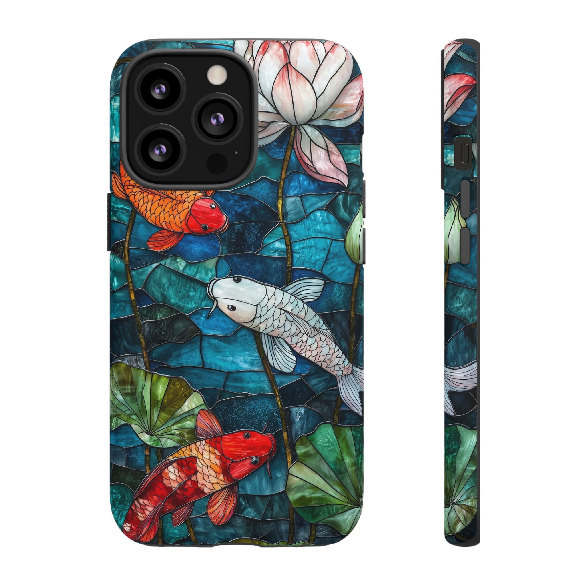 Koi Pond Tough iPhone Case — Stained Glass Lotus & Koi Design