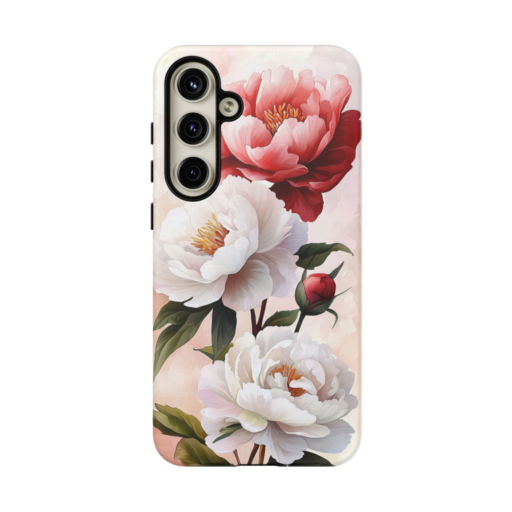 Custodia per Samsung Galaxy con motivo floreale Peony | Rosa bianca vintage