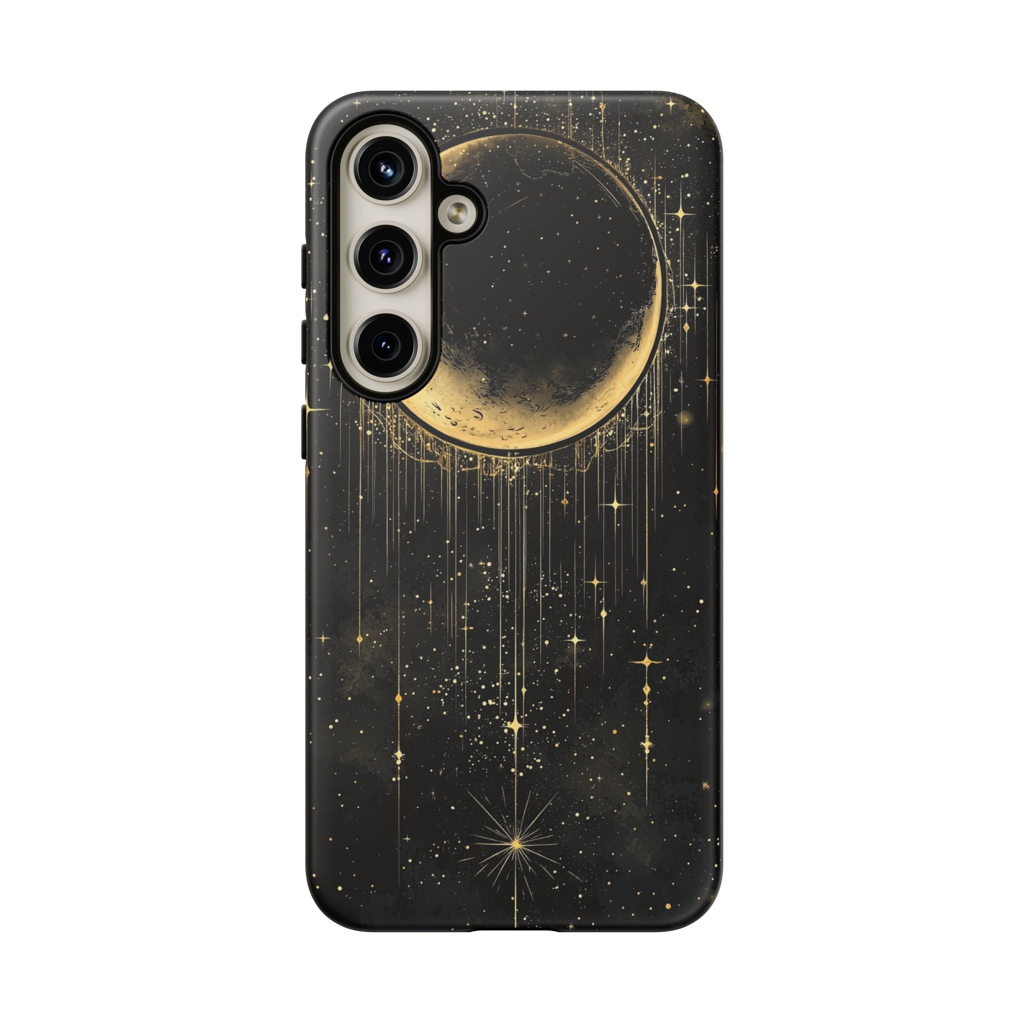 Moonlit Crescent Tough Samsung Galaxy Case | Gold Stars Night Sky