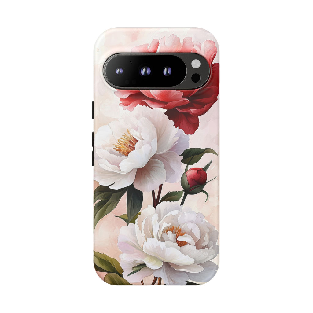Custodia per Google Pixel con motivo floreale Peonie | Fiore vintage rosa e bianco