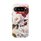 Custodia per Google Pixel con motivo floreale Peonie | Fiore vintage rosa e bianco