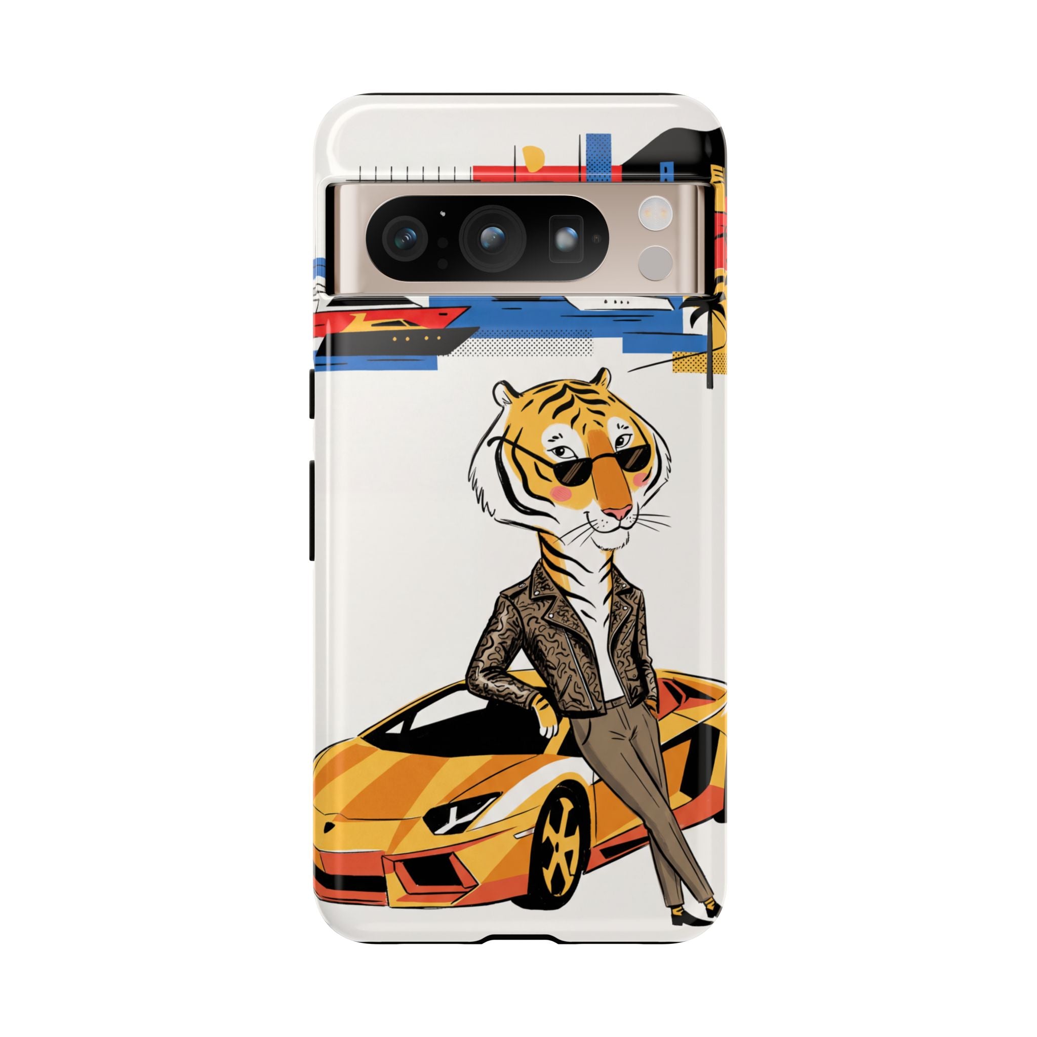 Stylish Tiger with Sports Car Illustration Google Pixel Phone Case