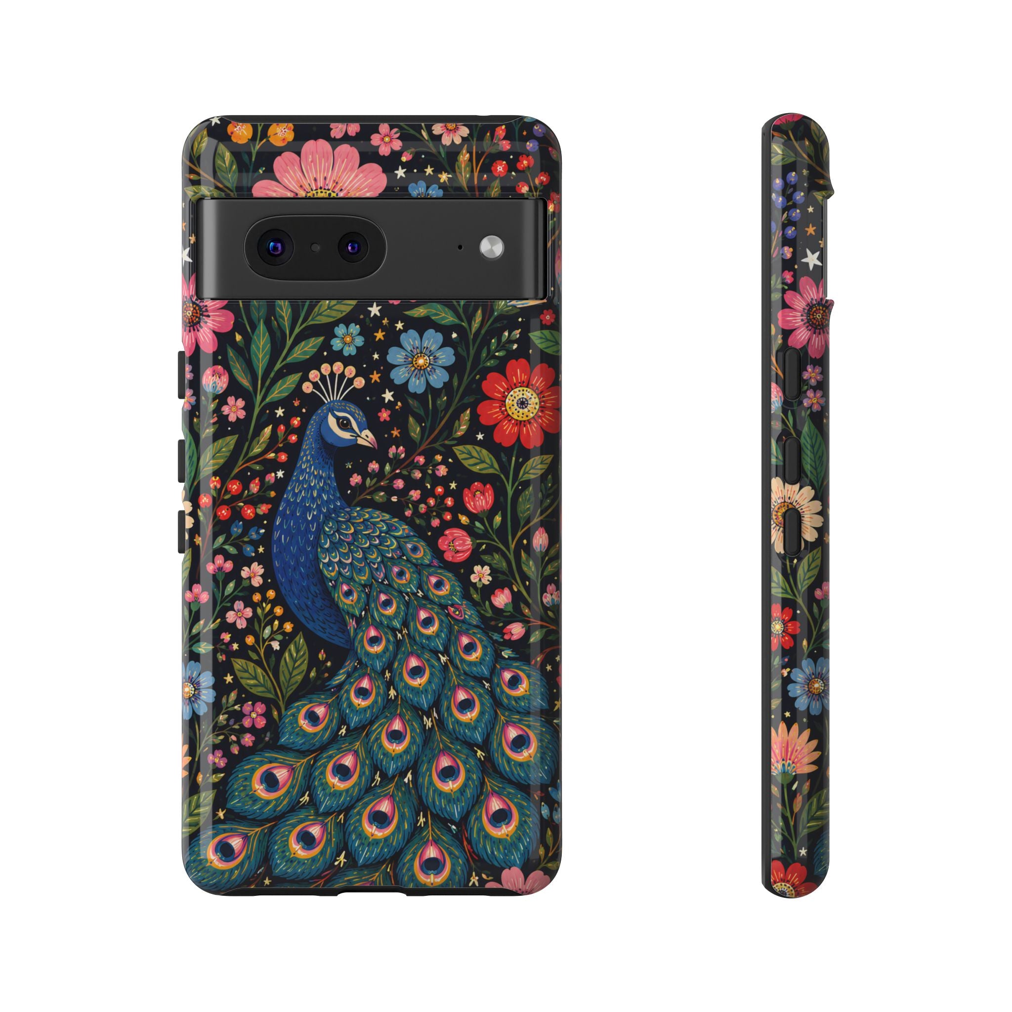 Peacock Floral Tough Google Pixel Phone Case | Protective Phone Case with Colorful Garden Design