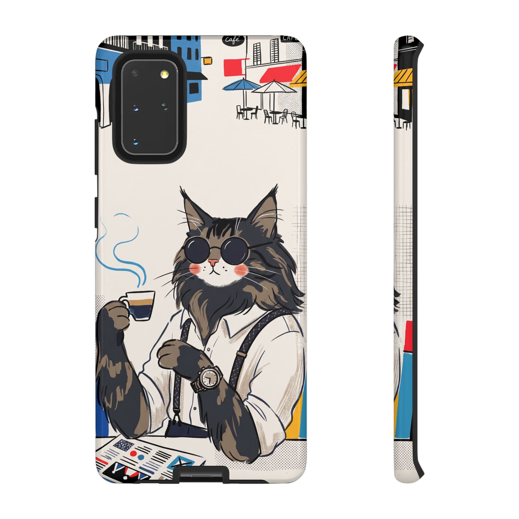 Cat Barista Samsung Galaxy Phone Case | Cool Cat in Sunglasses Coffee Shop Design