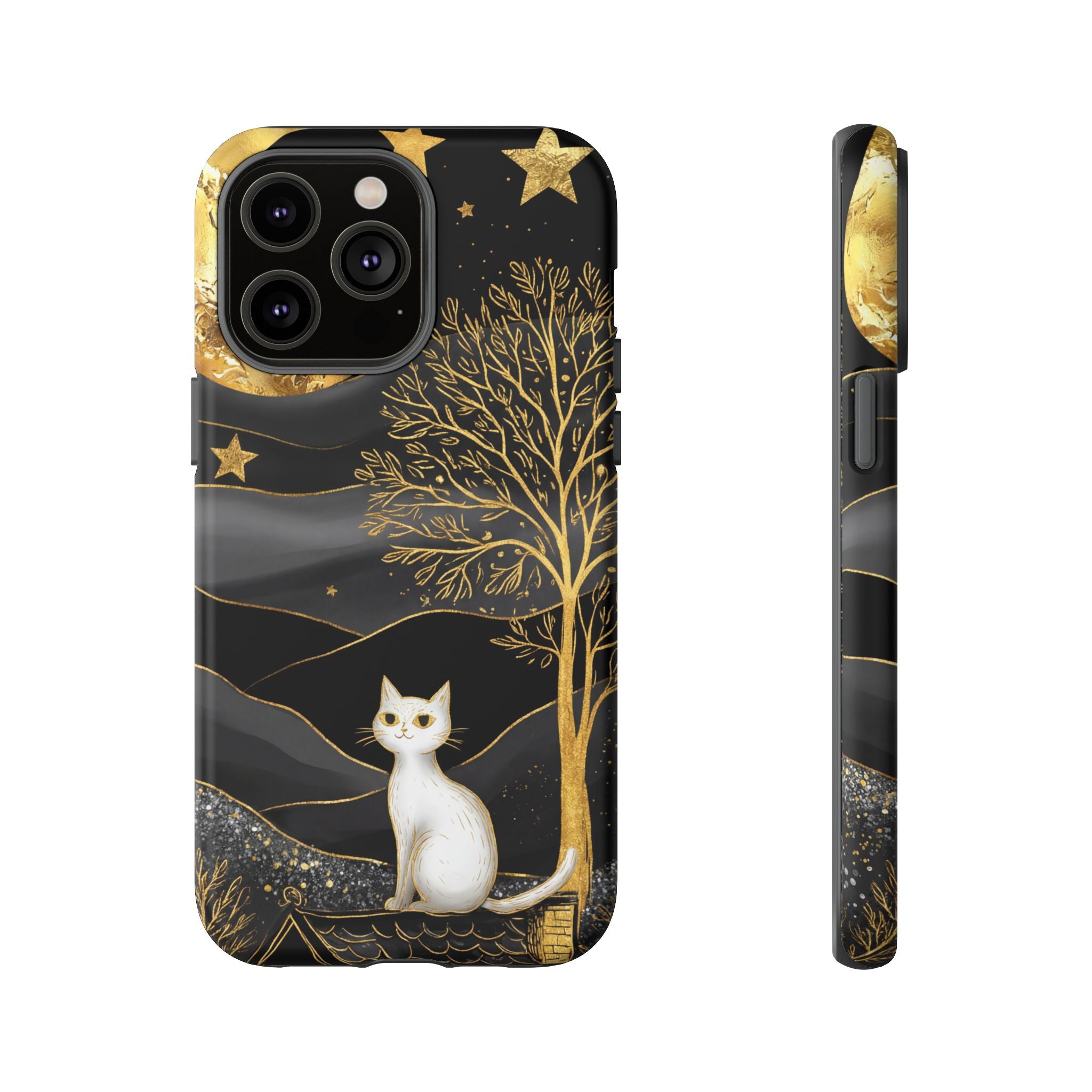 Celestial Cat iPhone Case | Gold Moon & Star iPhone Cover