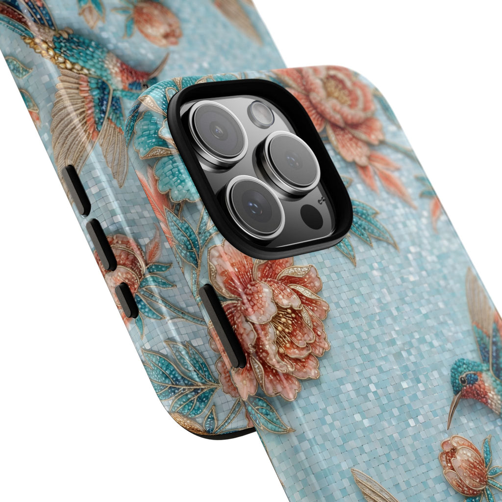 Hummingbird Floral Tough iPhone Case | Vintage Blue Garden Design