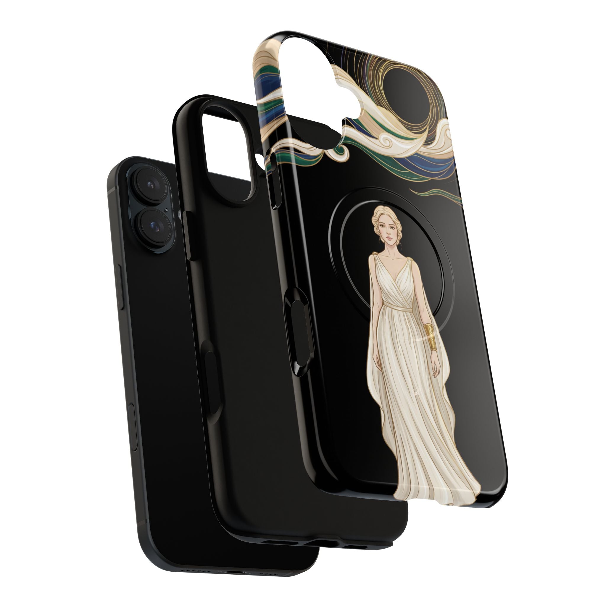 Art Nouveau Goddess MagSafe iPhone Case | Elegant Woman Illustration on Black