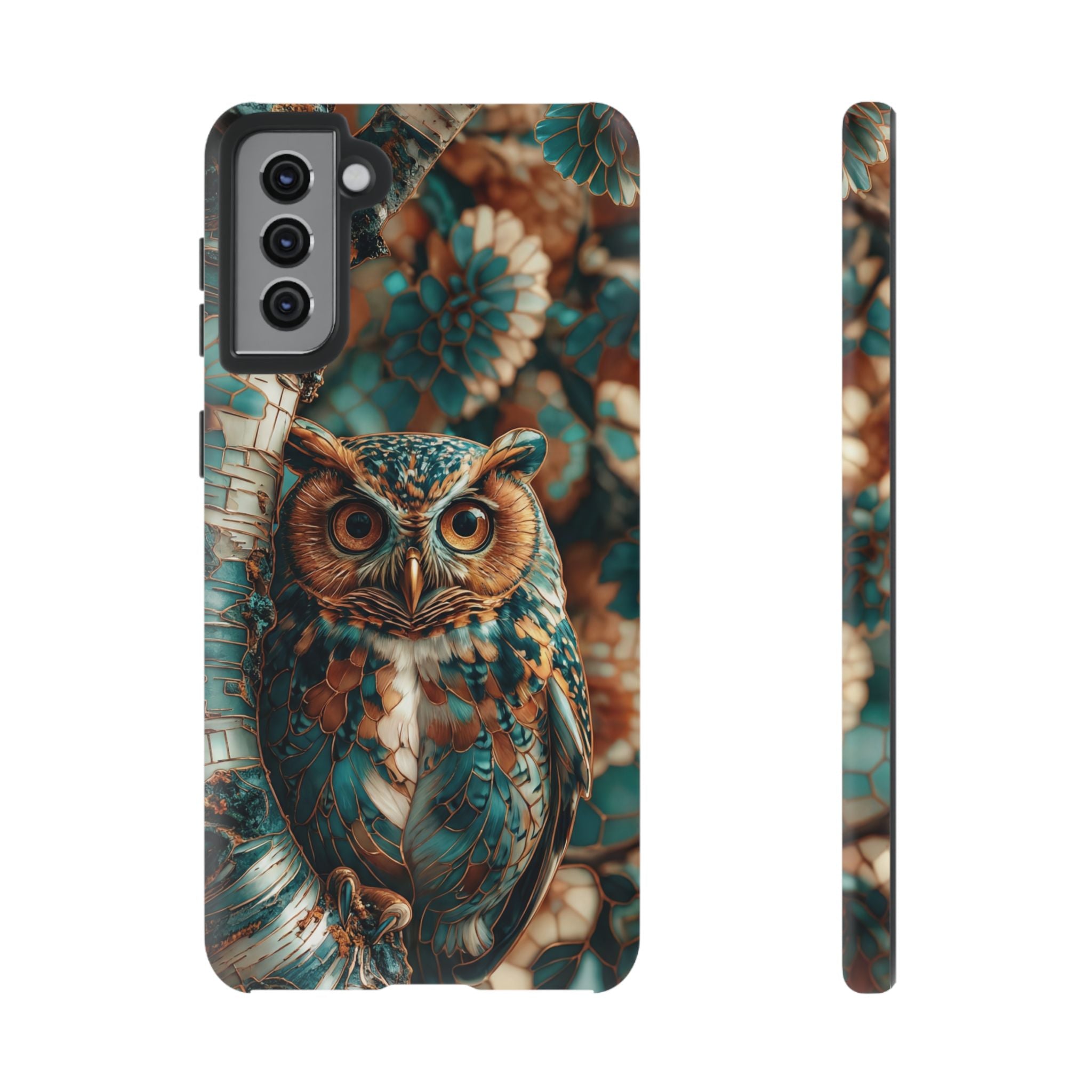 Owl Forest Tough Samsung Galaxy Case | Teal & Brown Rustic Wildlife Protective Cover