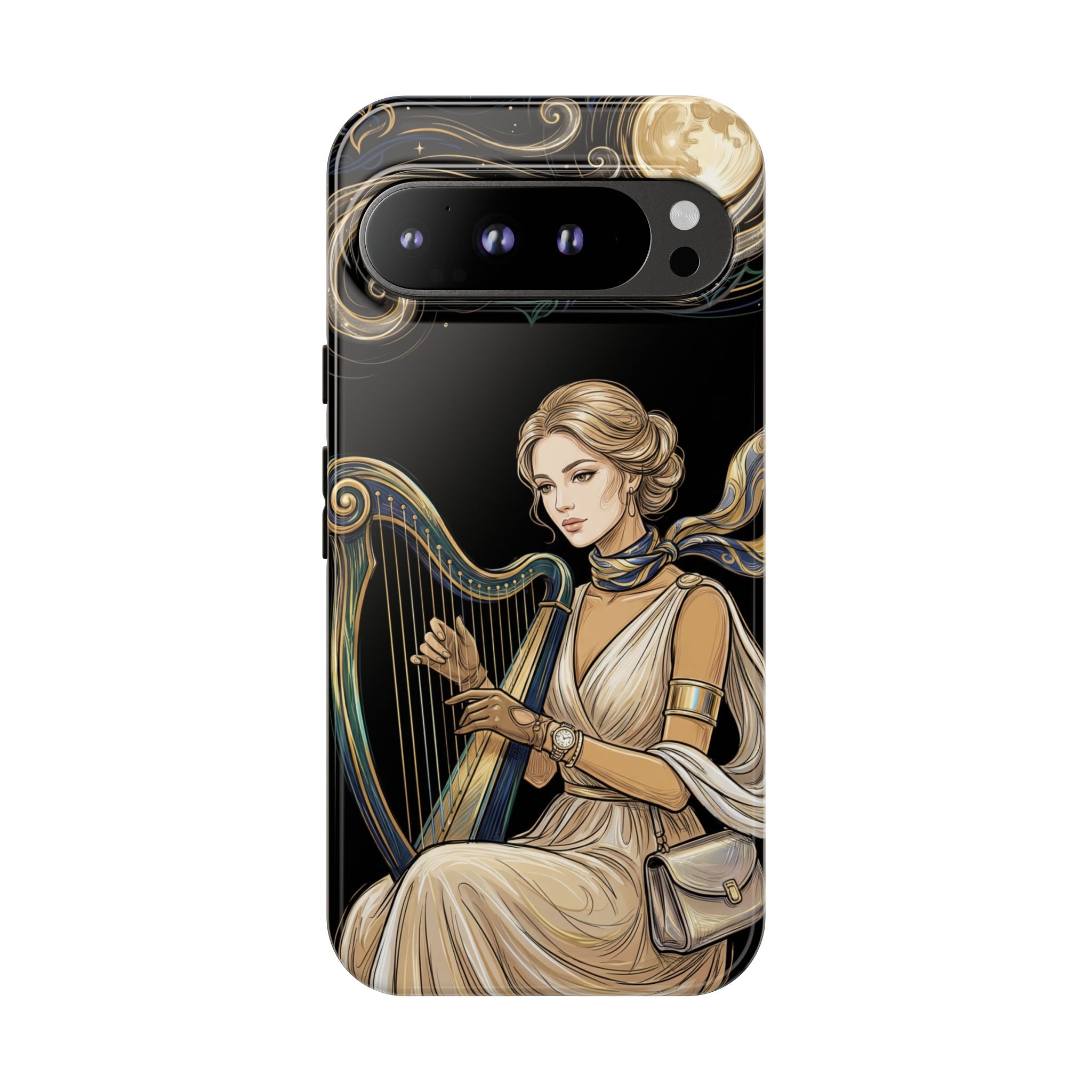 Moonlit Harp Google Pixel Phone Case | Vintage Goddess Musician Art