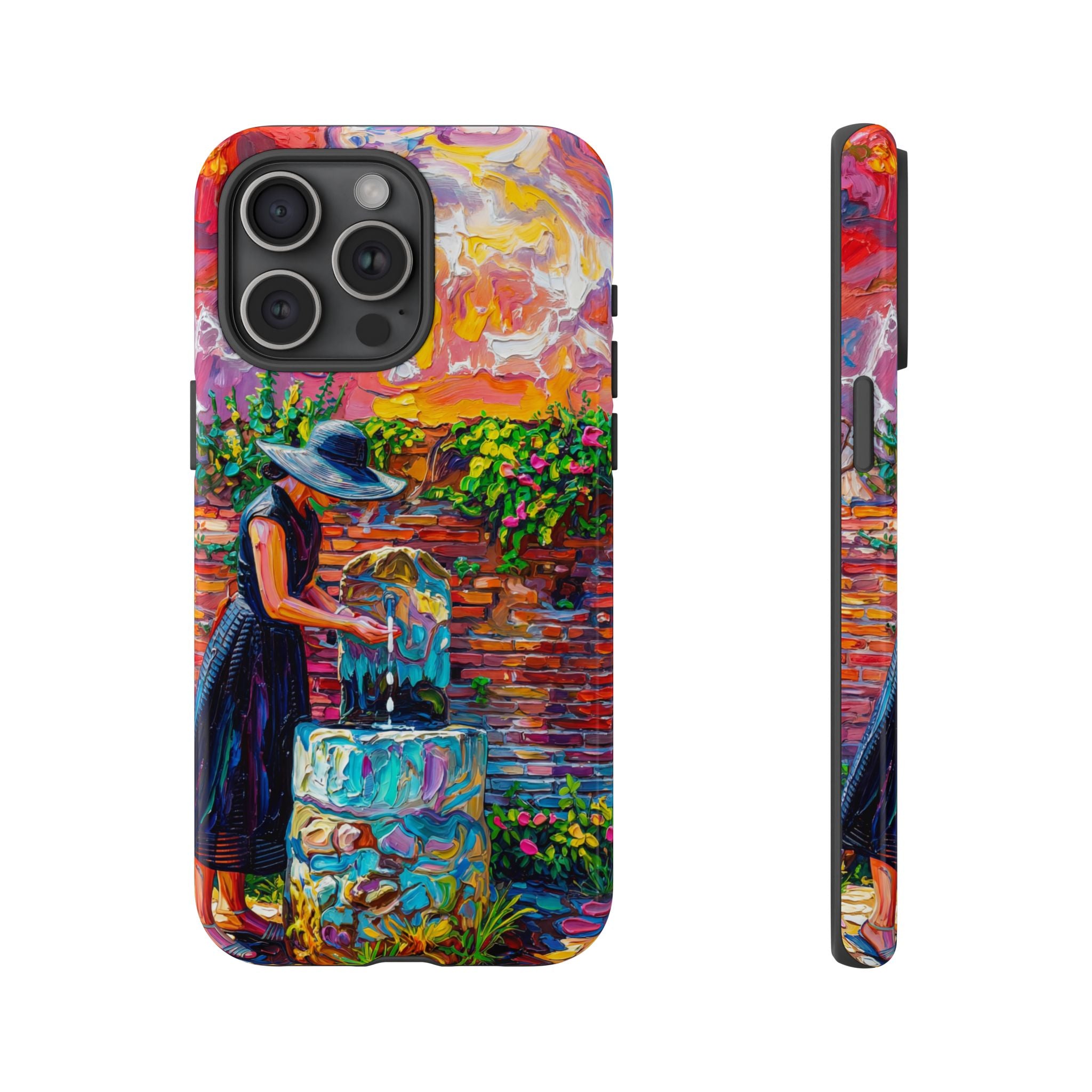 Artistic Garden iPhone Case | Woman at Fountain Colourful Painterly Design