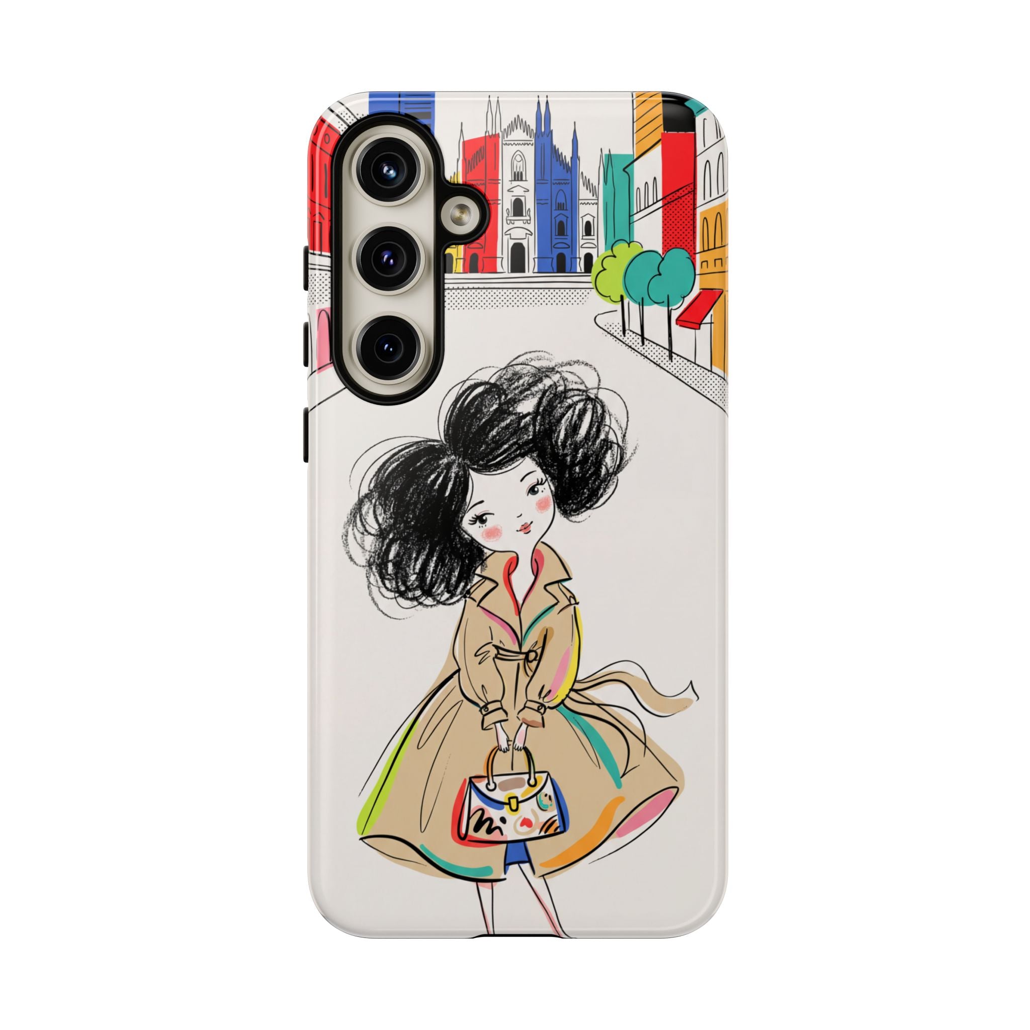 Illustrated Trench Coat Fashion Chic City Girl Samsung Galaxy Phone Case