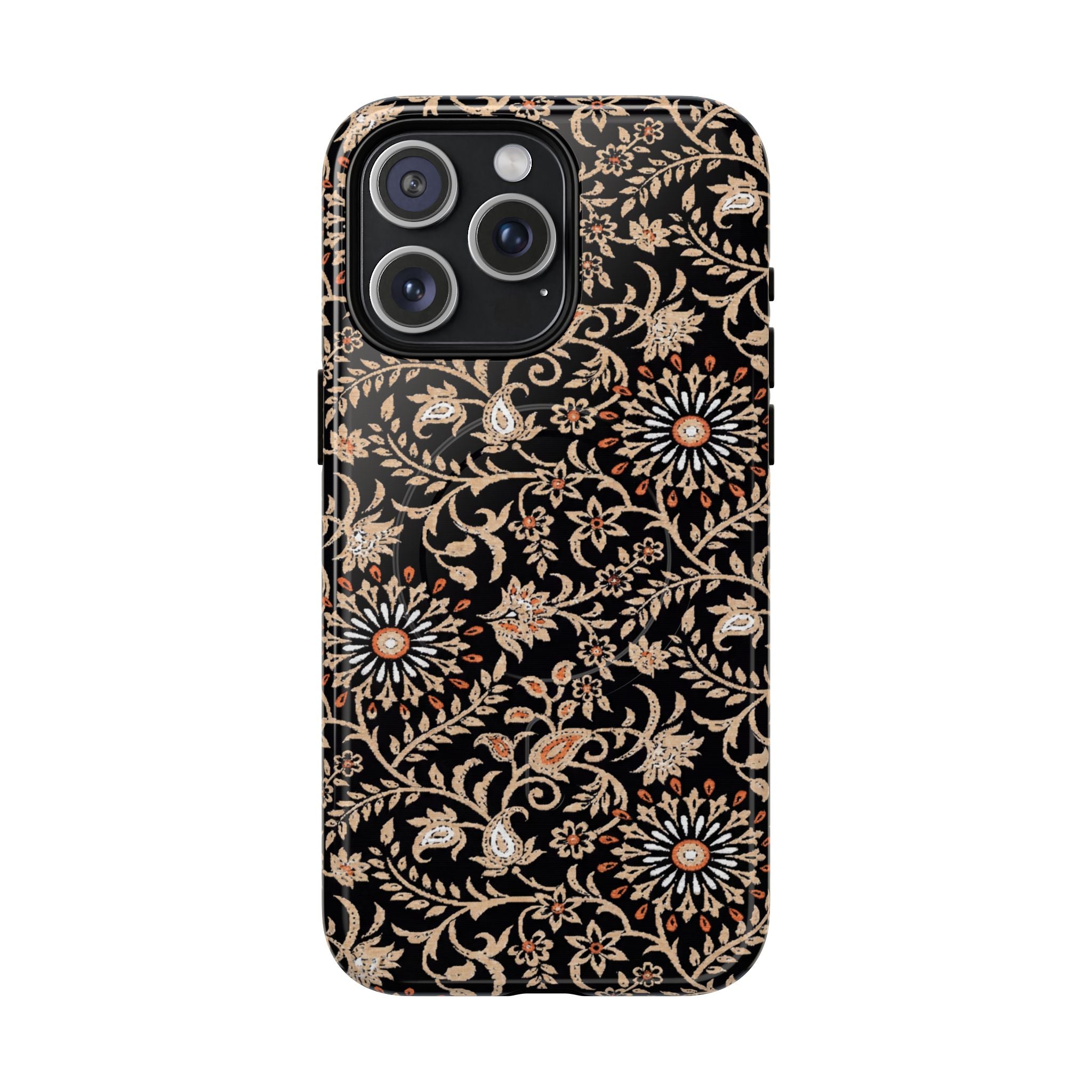 Batik Floral Black Ornate Daisies MagSage Tough iPhone Case