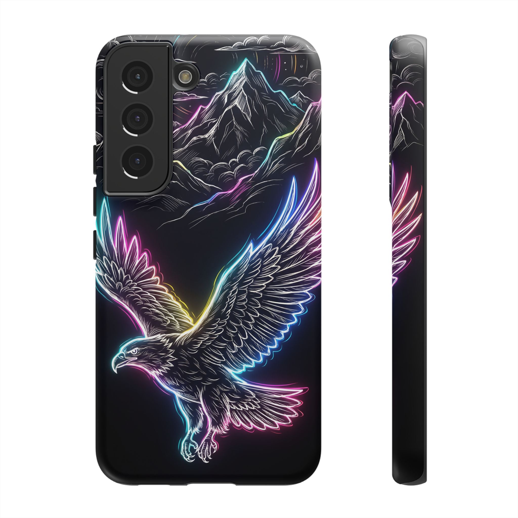Neon Eagle Samsung Galaxy Phone Case with Mountain Design