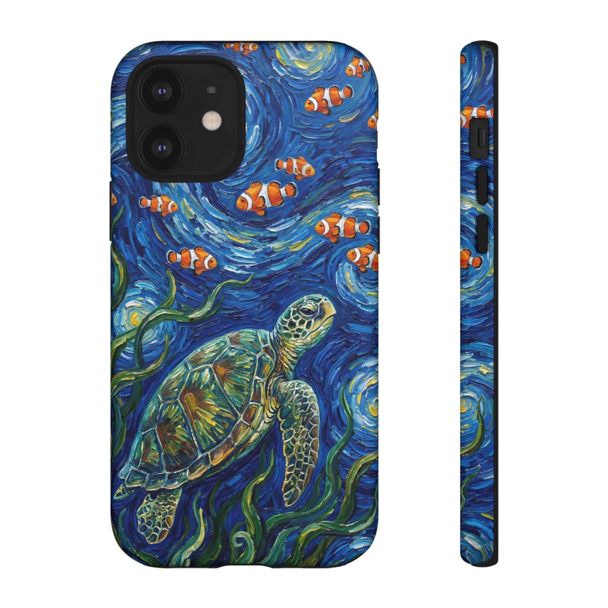 Sea Turtle & Clownfish Tough iPhone Case | Van Gogh Style Ocean Art