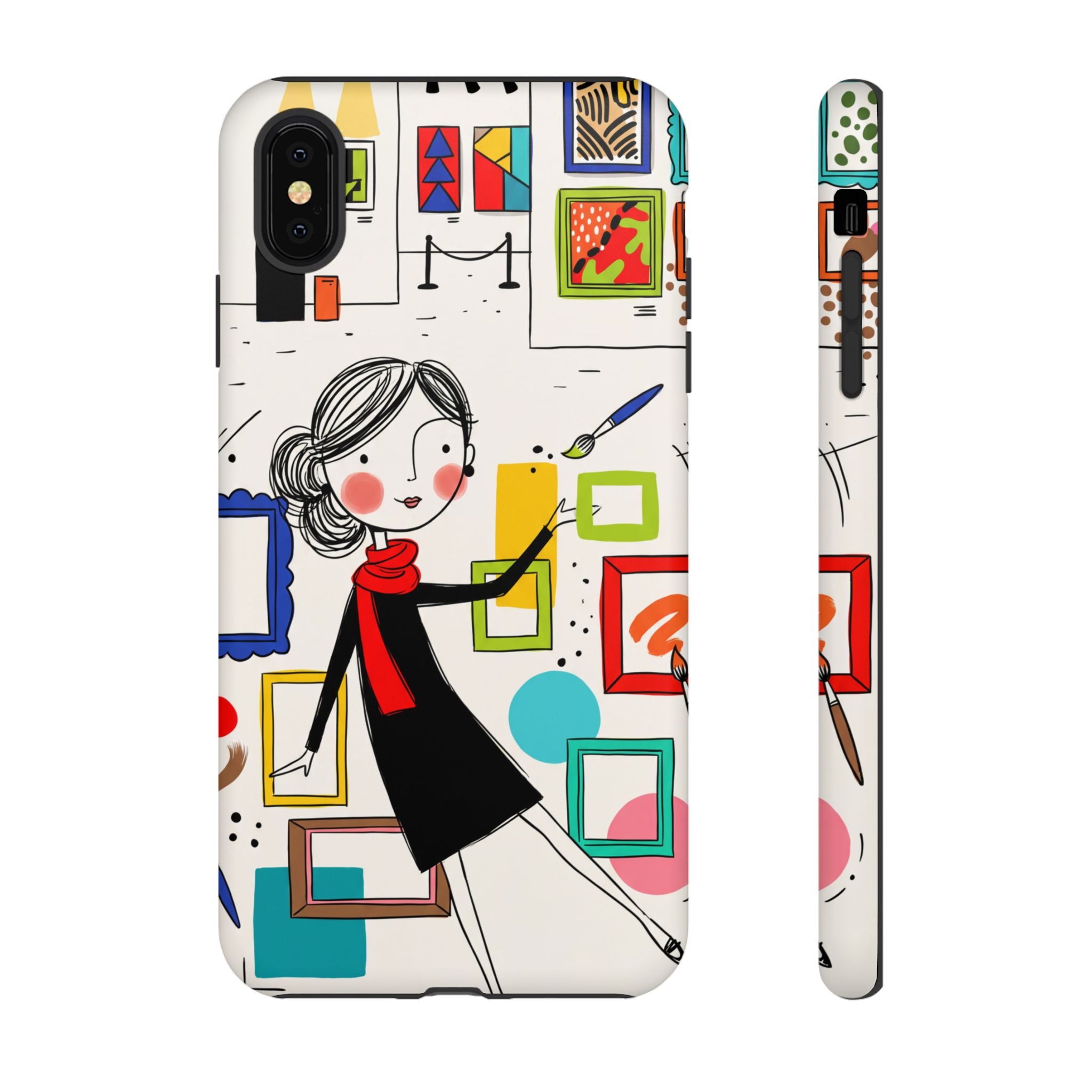 Art Gallery Illustration iPhone Case | Cute Woman with Frames Design