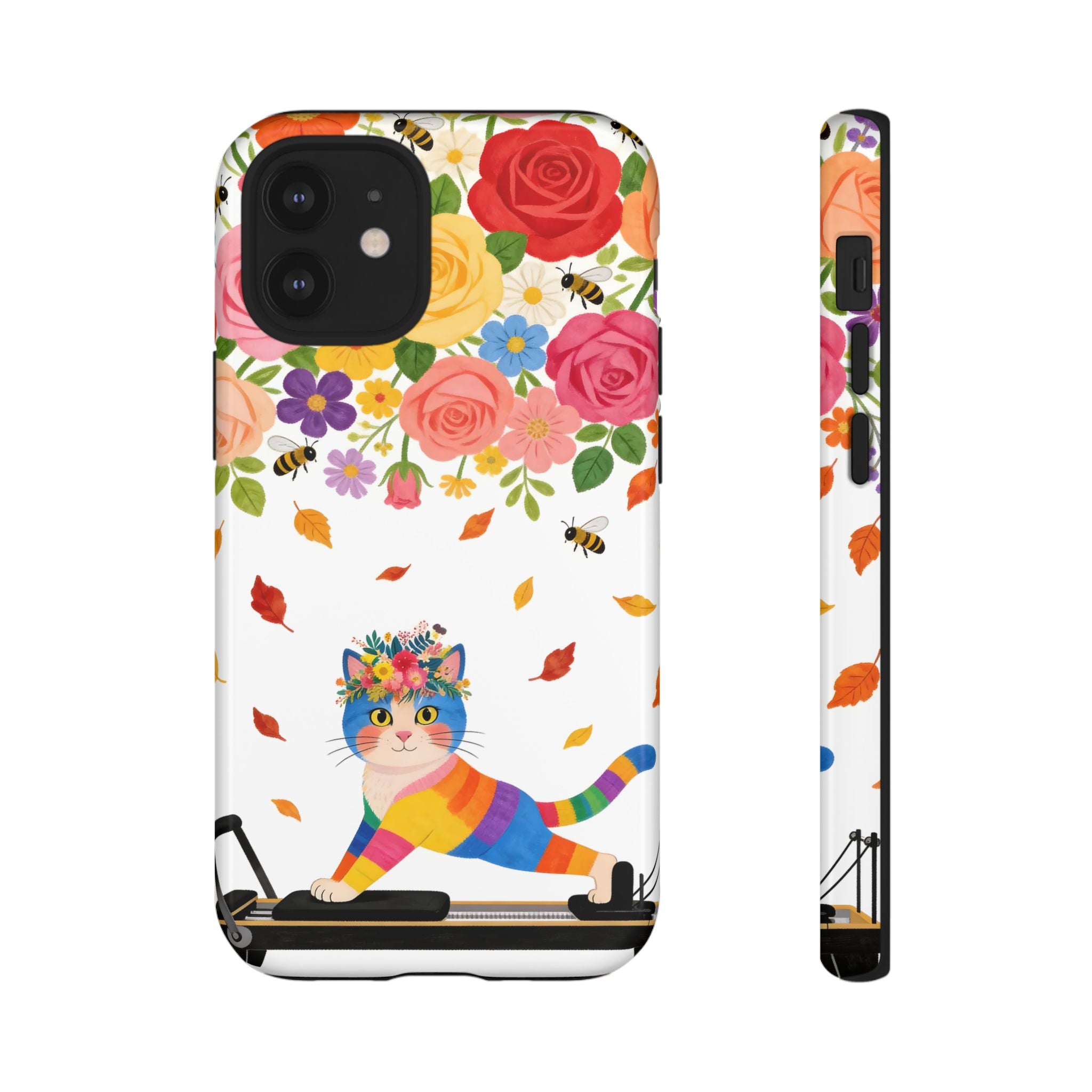 Floral Rainbow Cat Tough iPhone Case — Colorful Pilates Cat Design