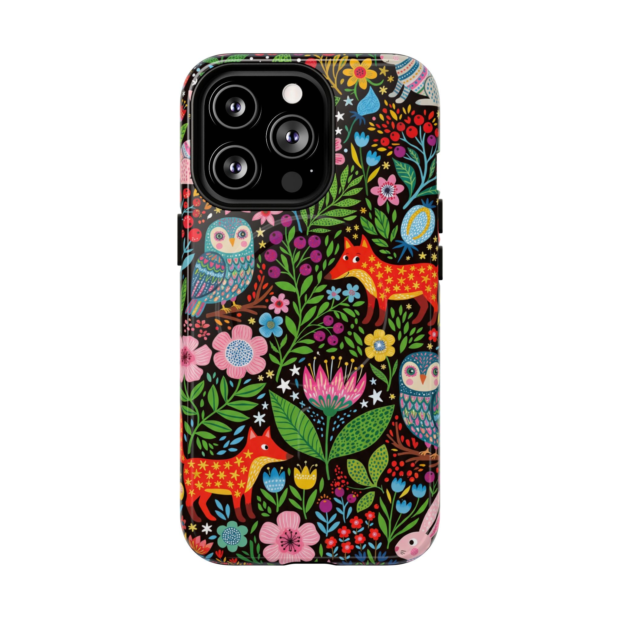 Floral Woodland MagSafe iPhone Case | Colourful Fox & Owl Protective Cover