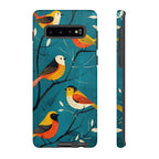 Bird Pattern Tough Samsung Galaxy Phone Case | Colourful Songbirds on Teal Background