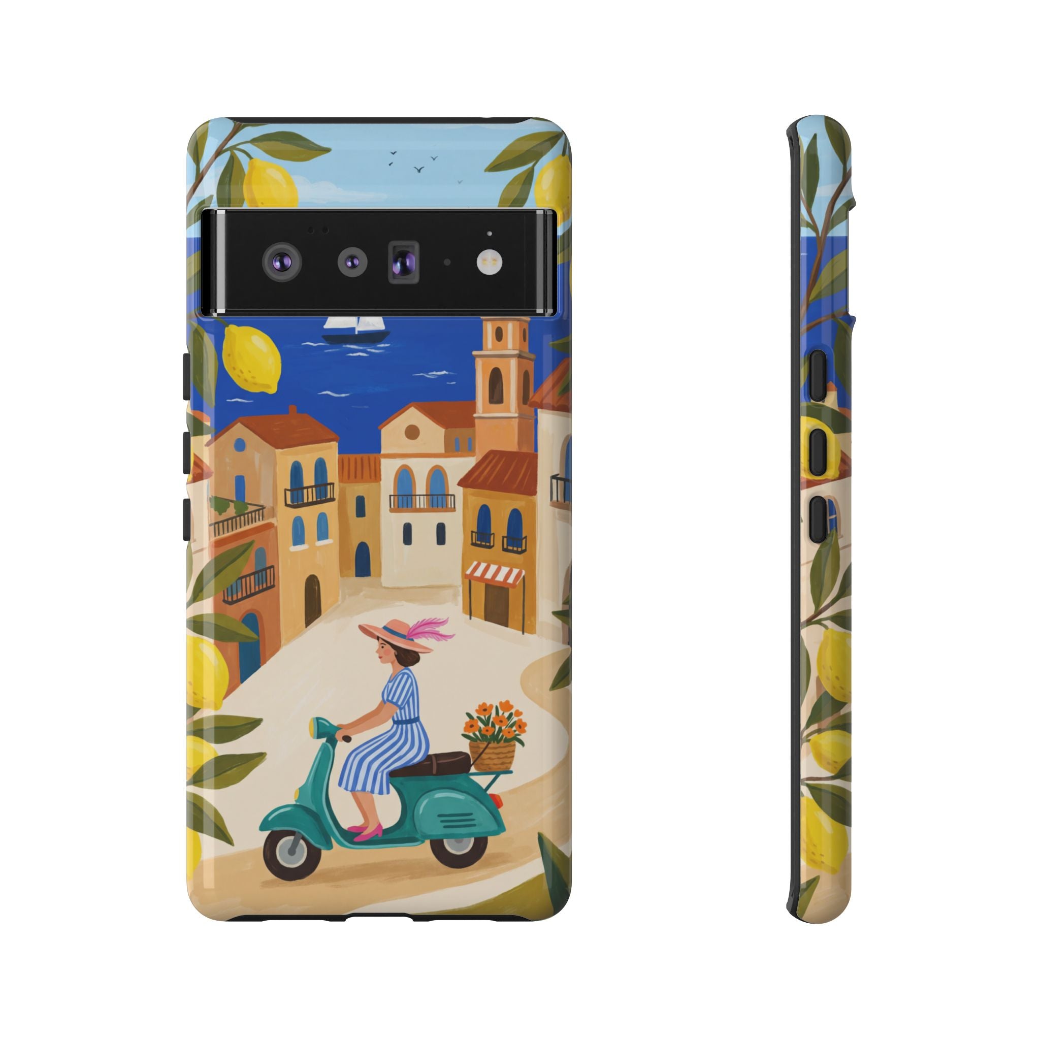 Mediterranean Scooter Google Pixel Phone Case | Coastal Lemon Grove Design