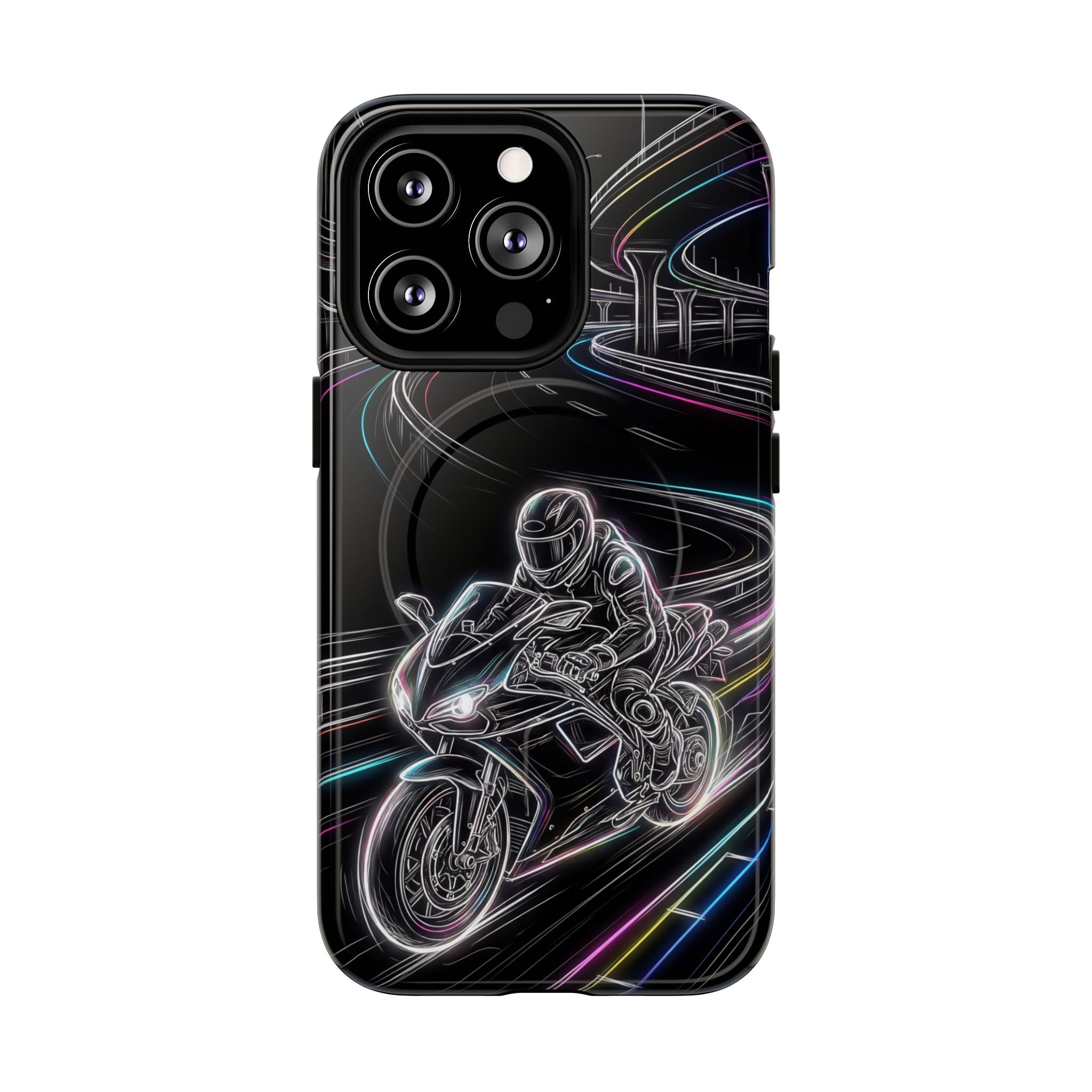 Neon Night Rider MagSafe iPhone Case | Motorcycle Racing Protective Cover