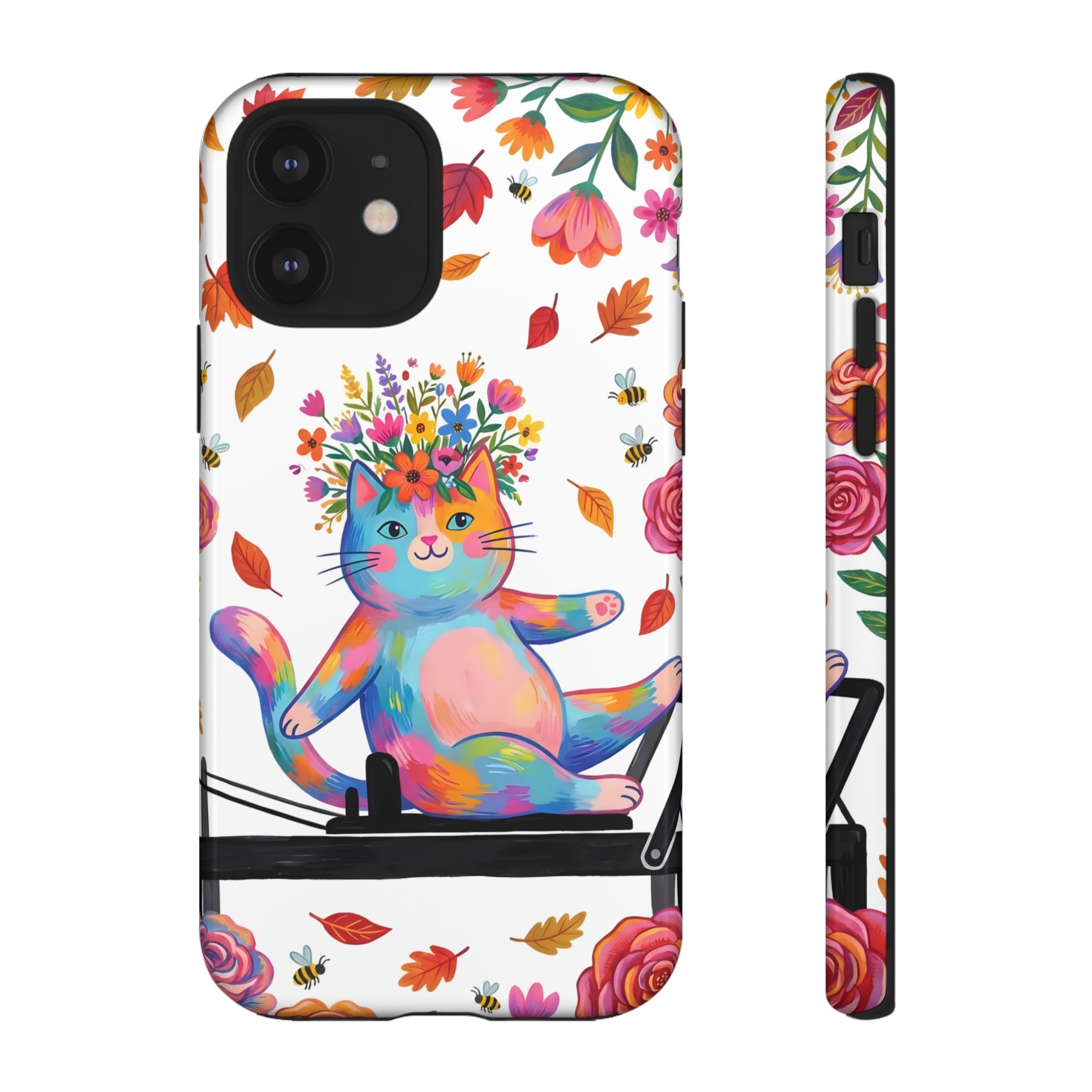 Colorful Floral Cat on Pilates Reformer Protective iPhone Case