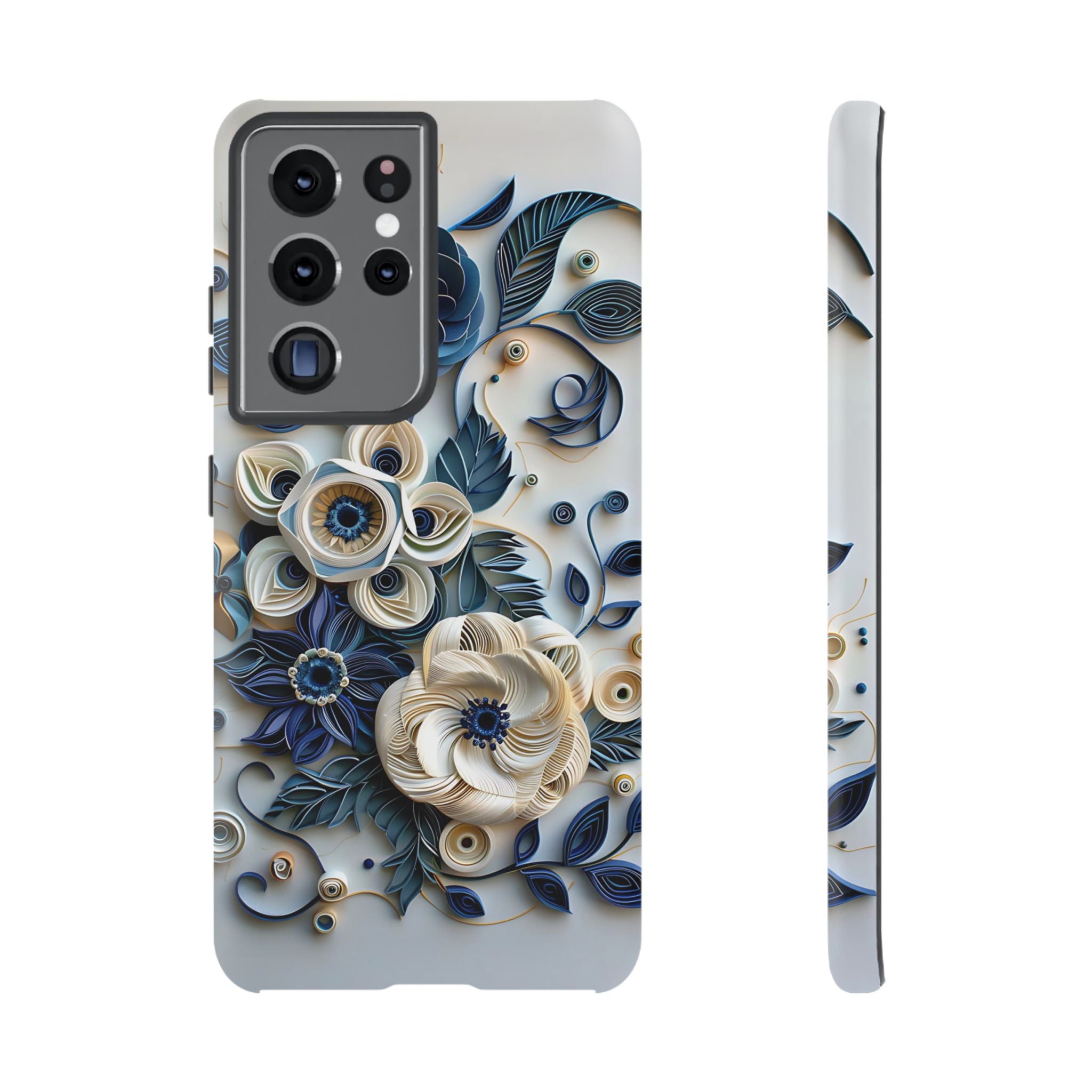 Floral Quilled Art Samsung Galaxy Case — Blue & Cream Decorative Protection
