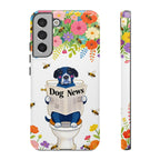 Dog News Floral Samsung Galaxy Phone Case | Cute Dog on Toilet Pattern, Spring Floral