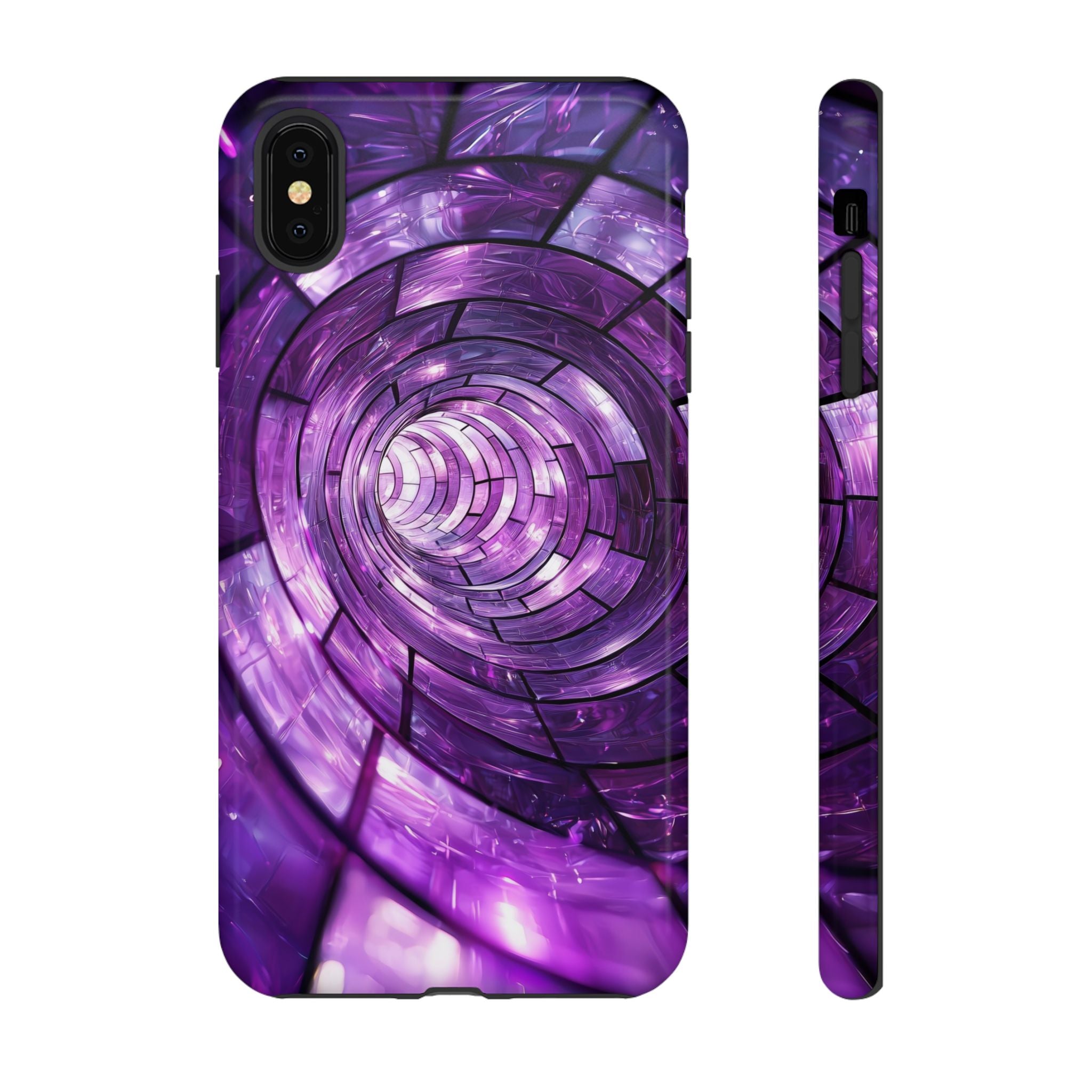 Purple Vortex Tough iPhone Case — Abstract Spiral Protective Cover