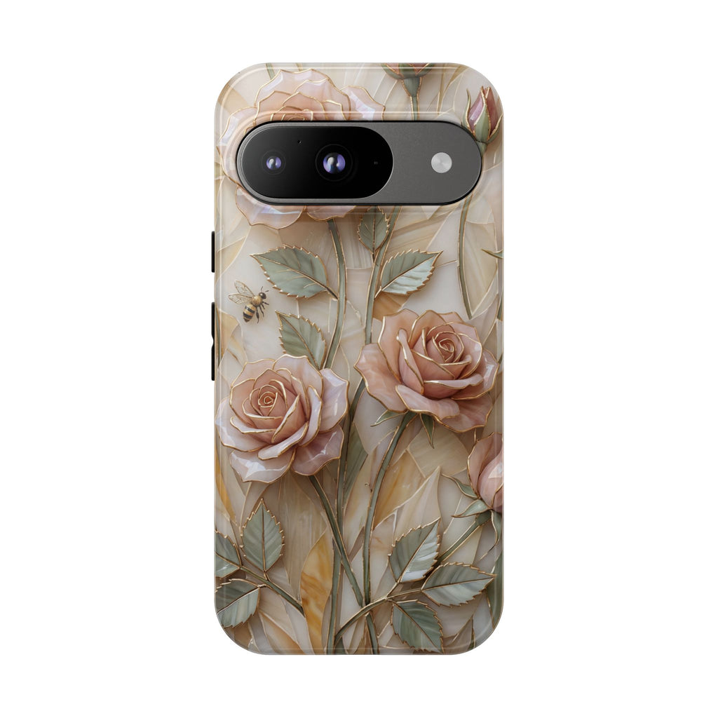 Custodia protettiva resistente per Google Pixel con motivo floreale rosa antico