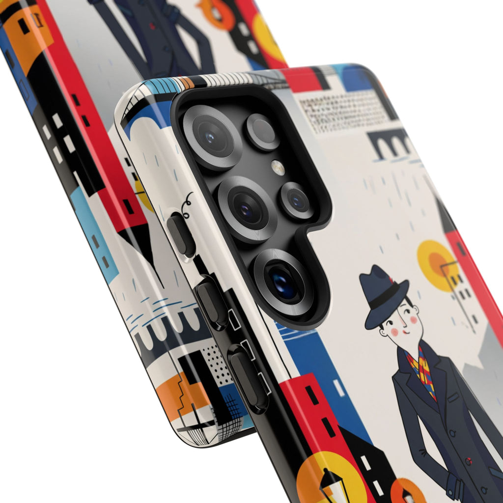 Retro Gentleman in Cityscape Illustration Samsung Galaxy Phone Case