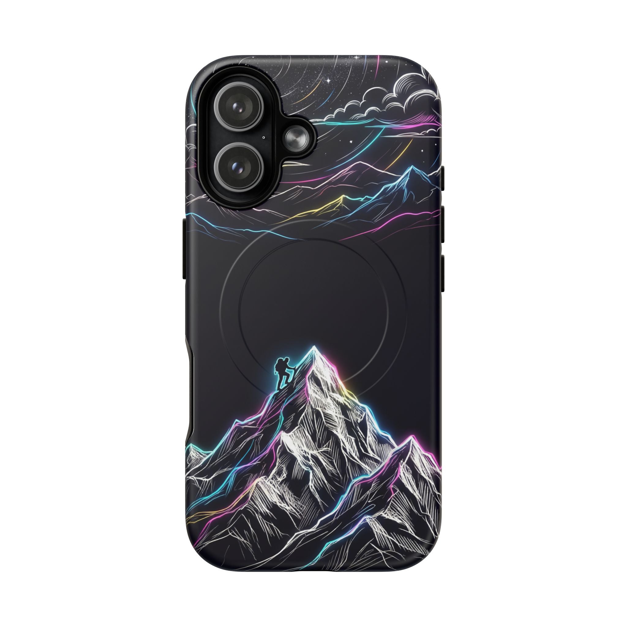 Mount Everest Neon MagSafe iPhone Case | Dark Cosmic Climber Protective Cover