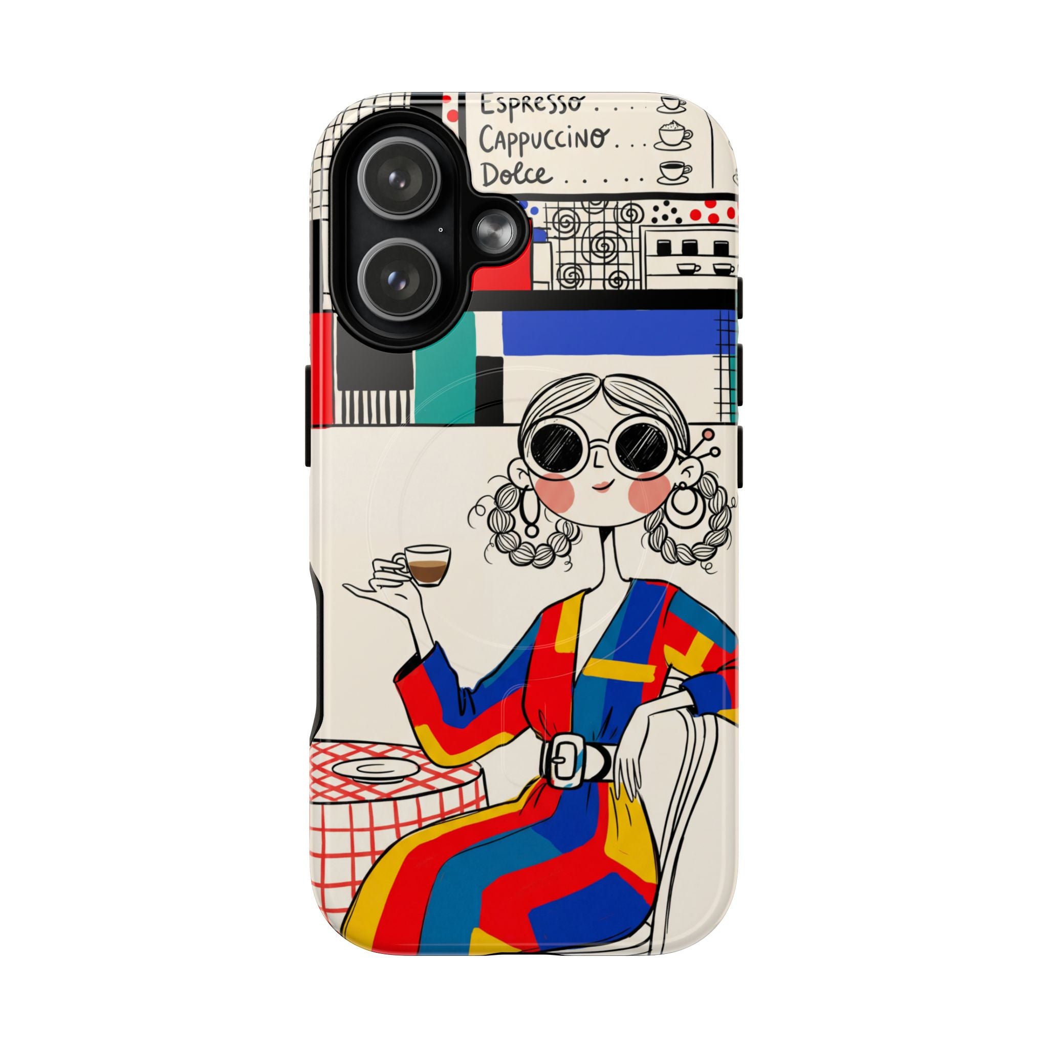 Retro Cafe MagSafe iPhone Case | Colourful Chic Woman Illustration