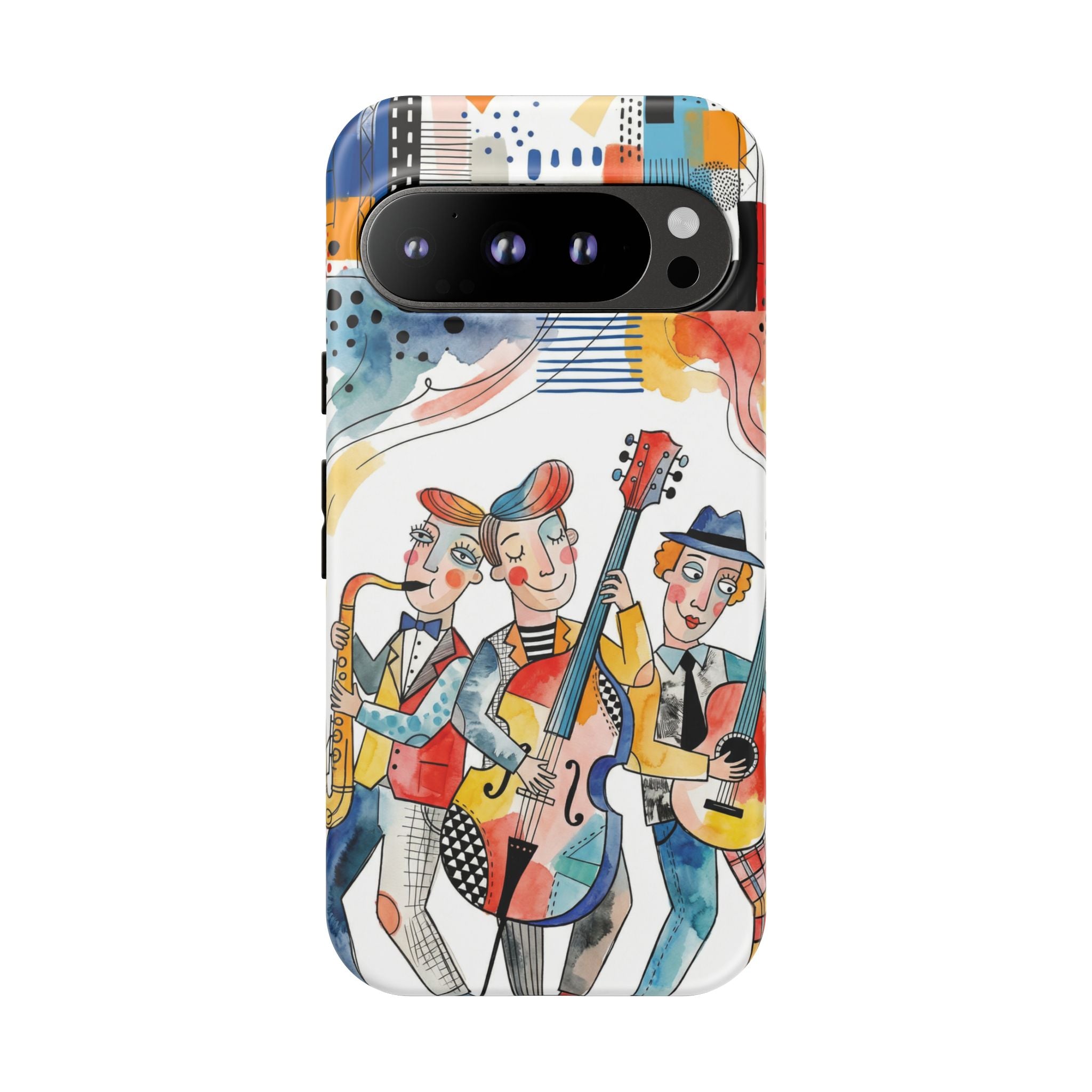 Musical Trio Illustrated Google Pixel Phone Case | Colorful Jazz Band Art Phone Cover