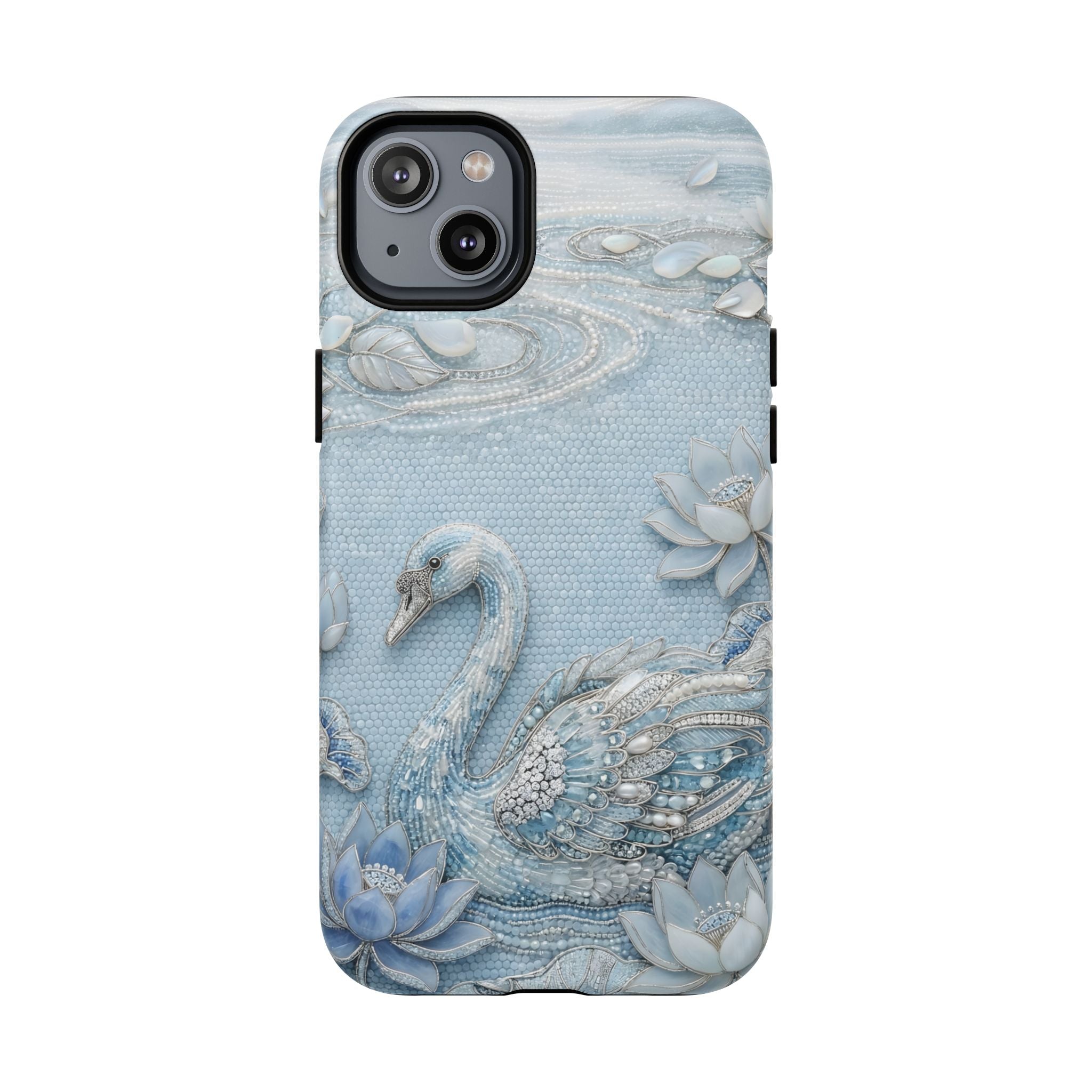 Swan Lake Floral MagSafe iPhone Case | Sparkling Blue Swan Protective Case