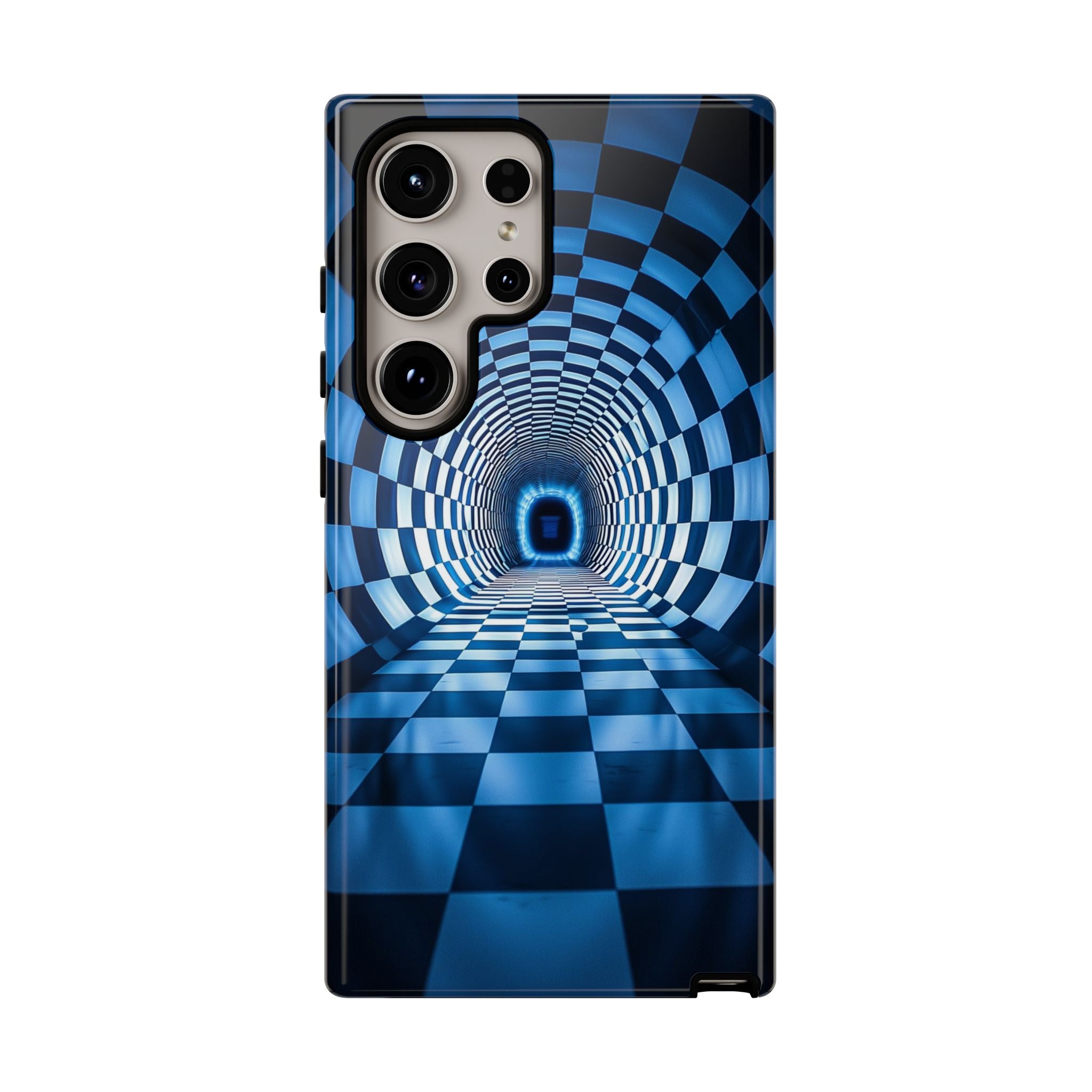Blue Checkered Tunnel Samsung Galaxy Case — 3D Optical Illusion Tough Case
