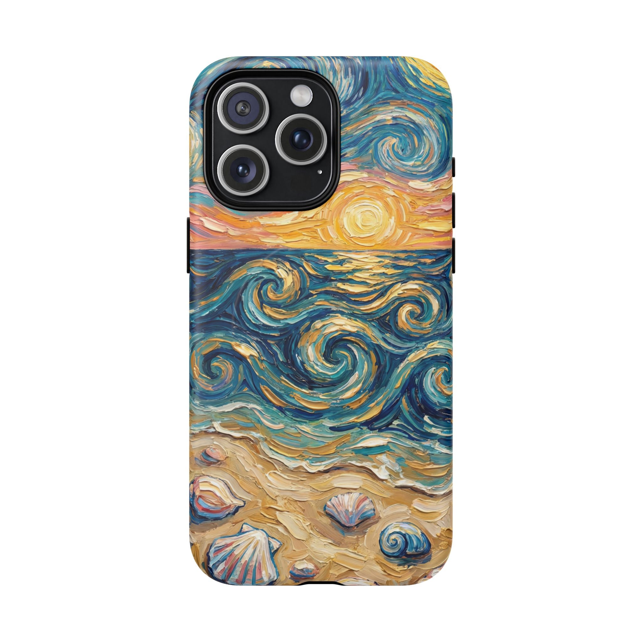 Sunset Ocean Waves MagSafe iPhone Case — Van Gogh‑Style Beach Waves with Shells
