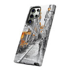 Italy Street Samsung Galaxy Case | Black & White Cityscape with Orange Accents
