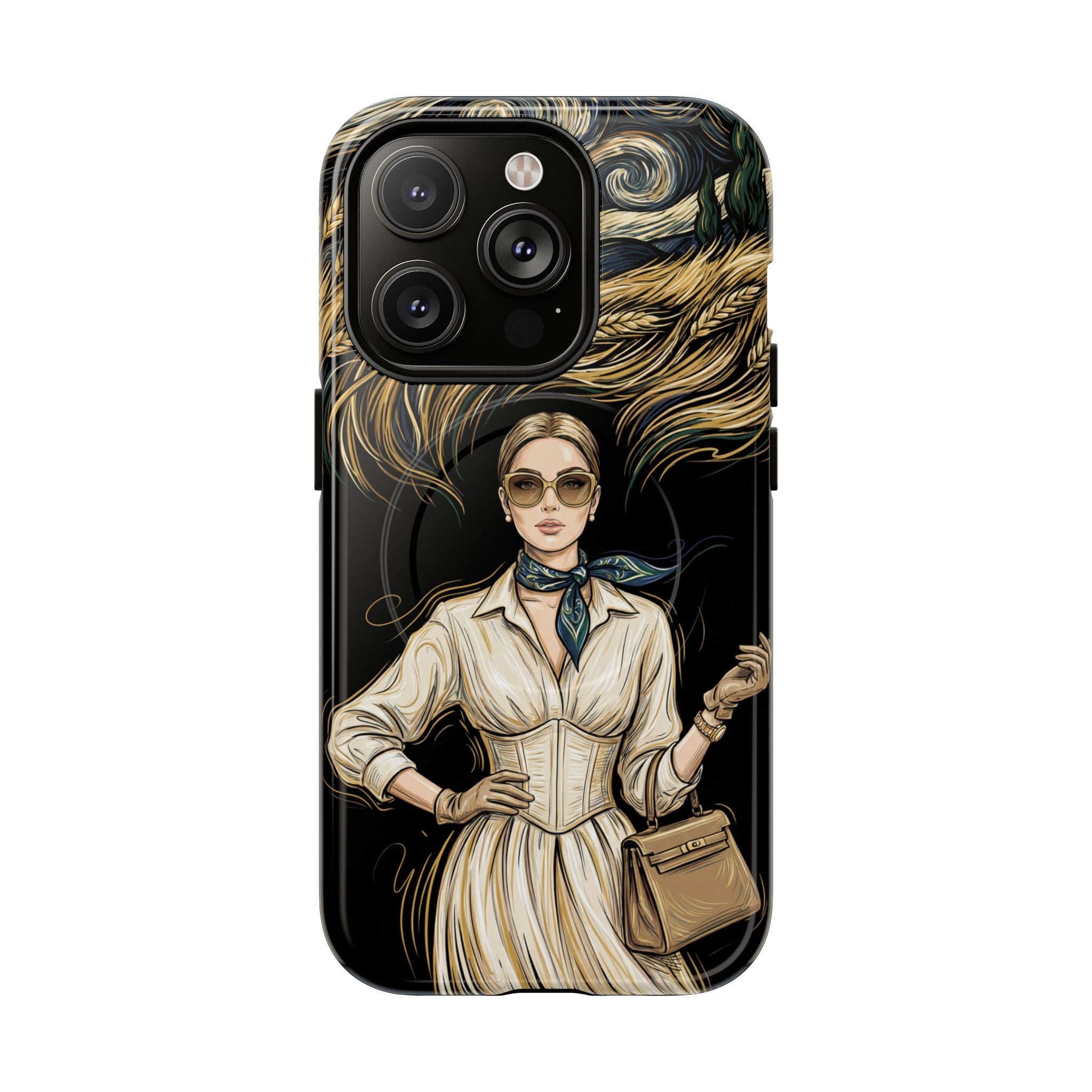 Vintage Elegance MagSafe iPhone Case | Retro Woman with Flowing Golden Hair